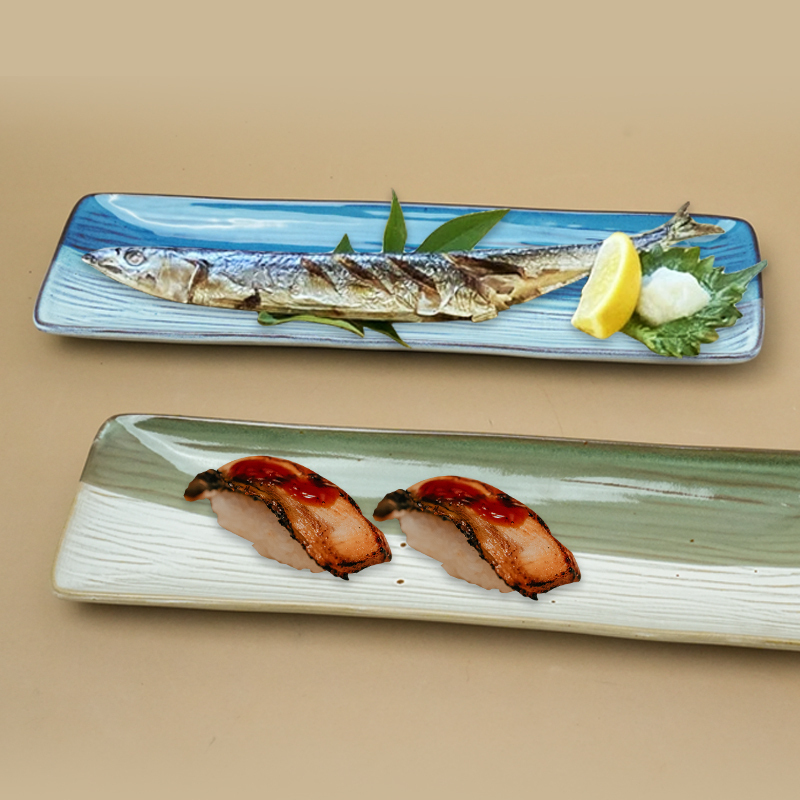 秋刀魚盤/綠、藍 35.5×10.3×2.5cm