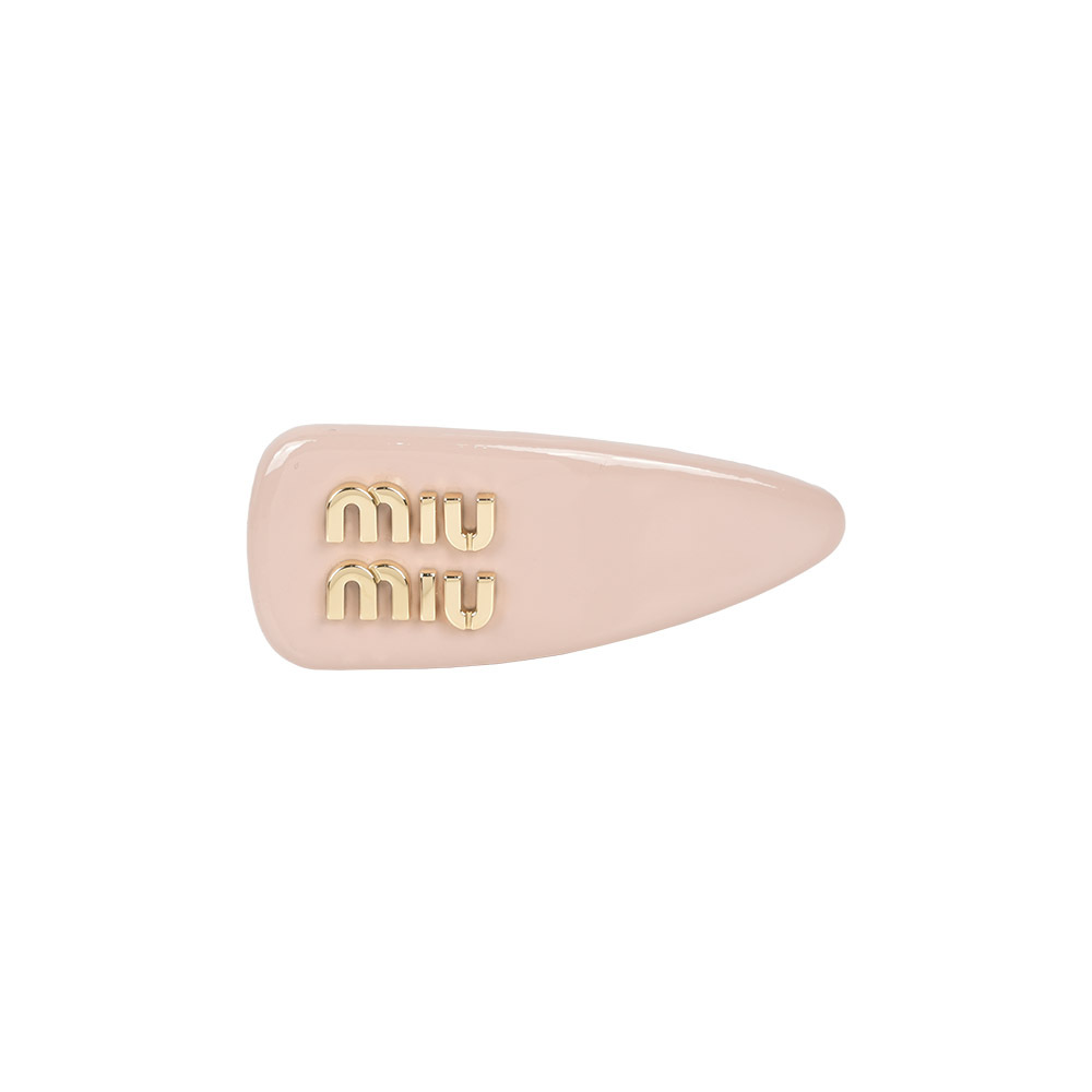 【MIU MIU】Logo 標誌漆皮皮革髮夾(粉色)