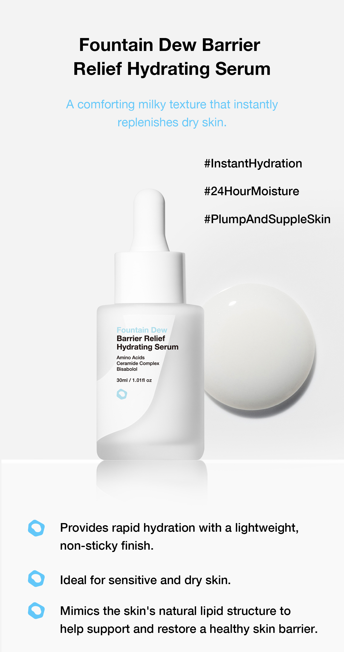 nomel Fountain Dew Barrier Relief Hydrating Serum key benefits and efficacy showcase