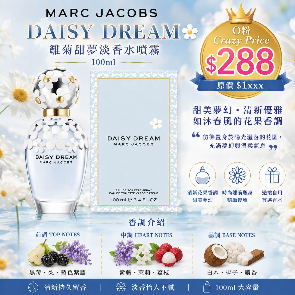 【UB9839】Marc Jacobs Daisy Dream 雛菊甜夢淡香水噴霧 100ml