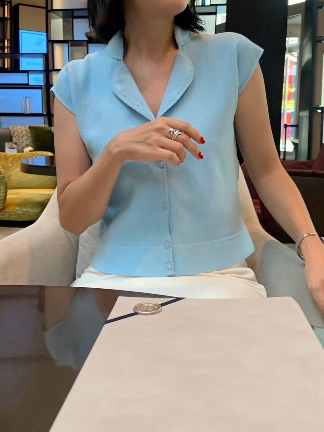 可愛圓弧領片造型排扣半袖上衣 / 3色