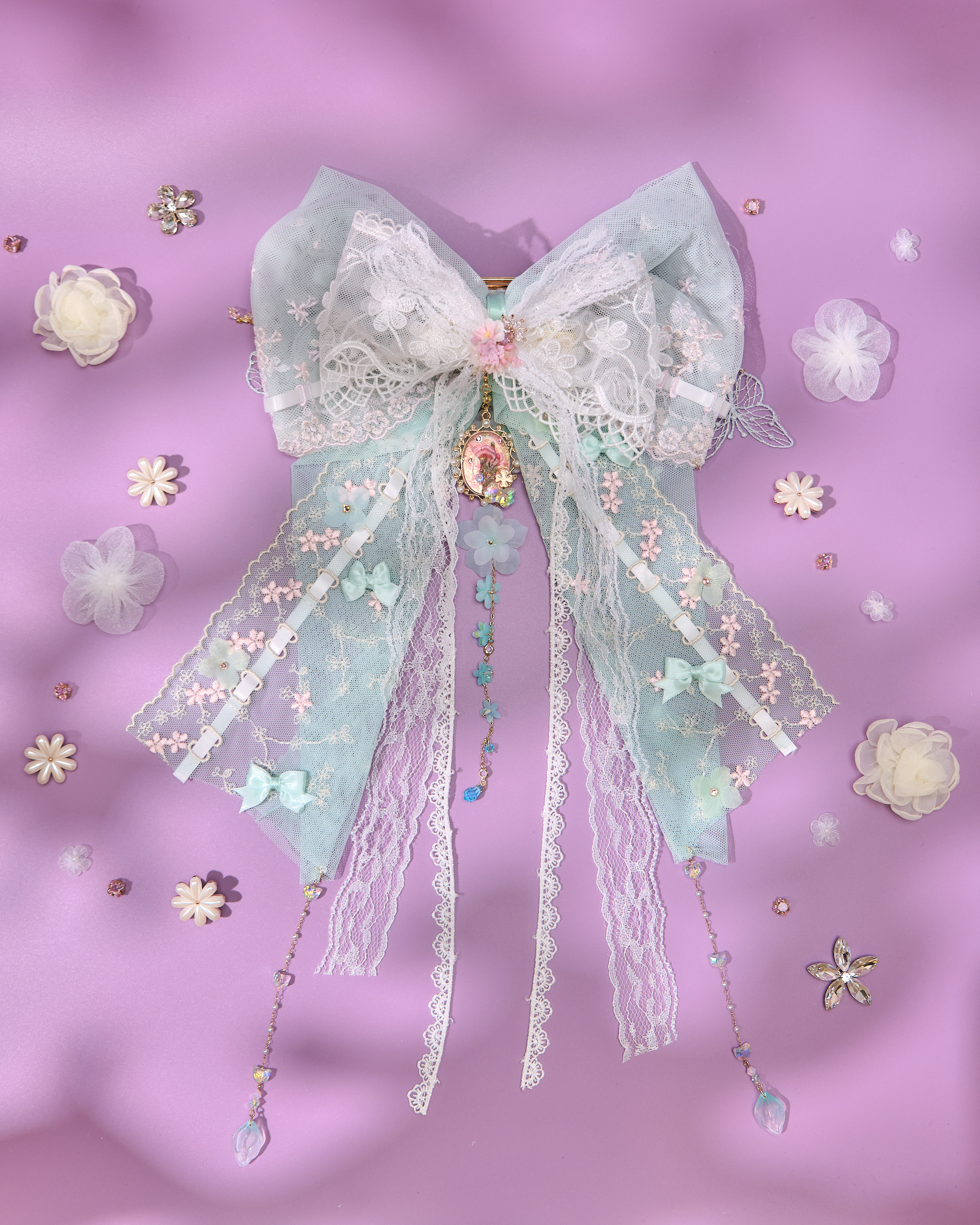 13814 Long Bow & Chain Hair Accessory