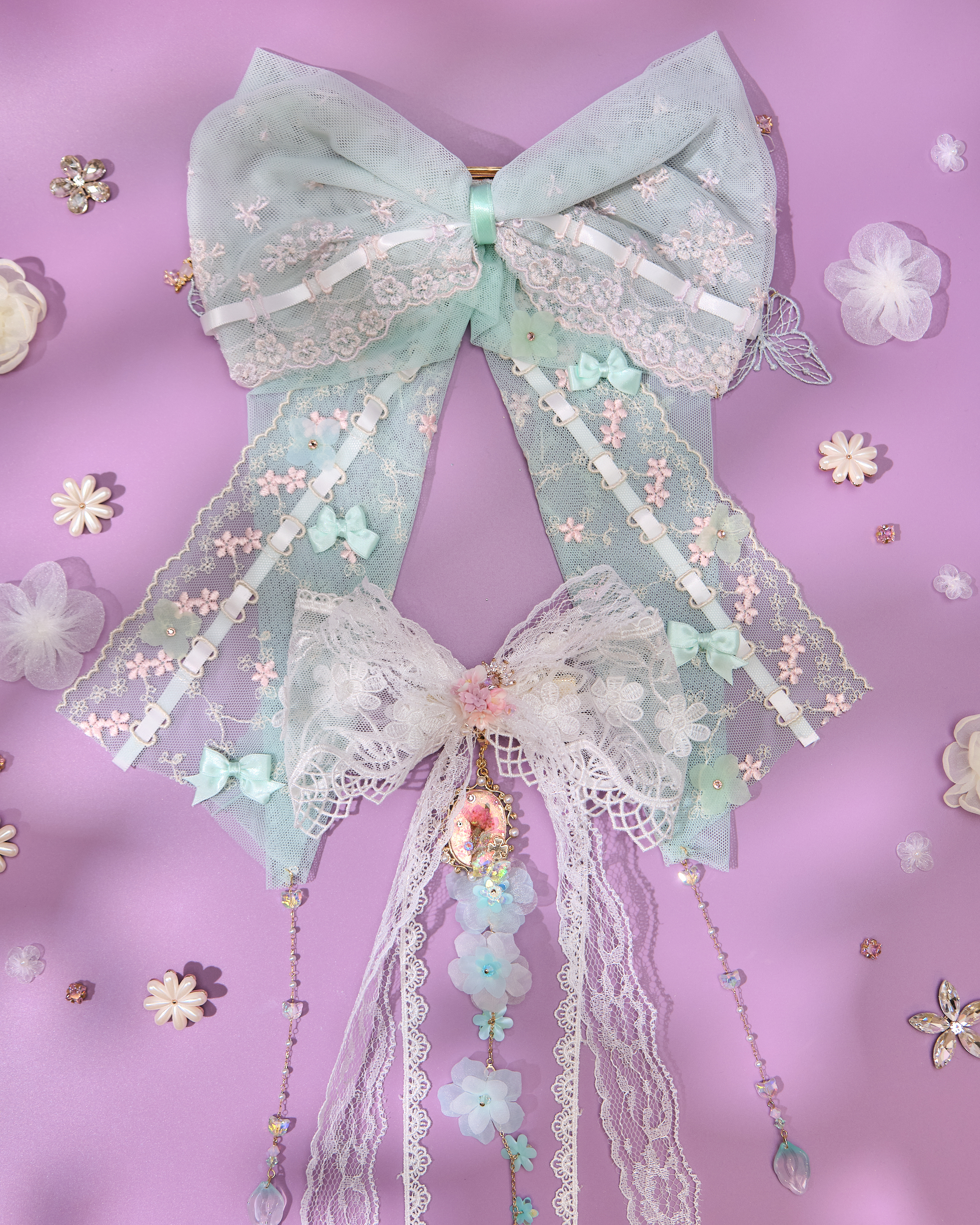 13814 Long Bow & Chain Hair Accessory