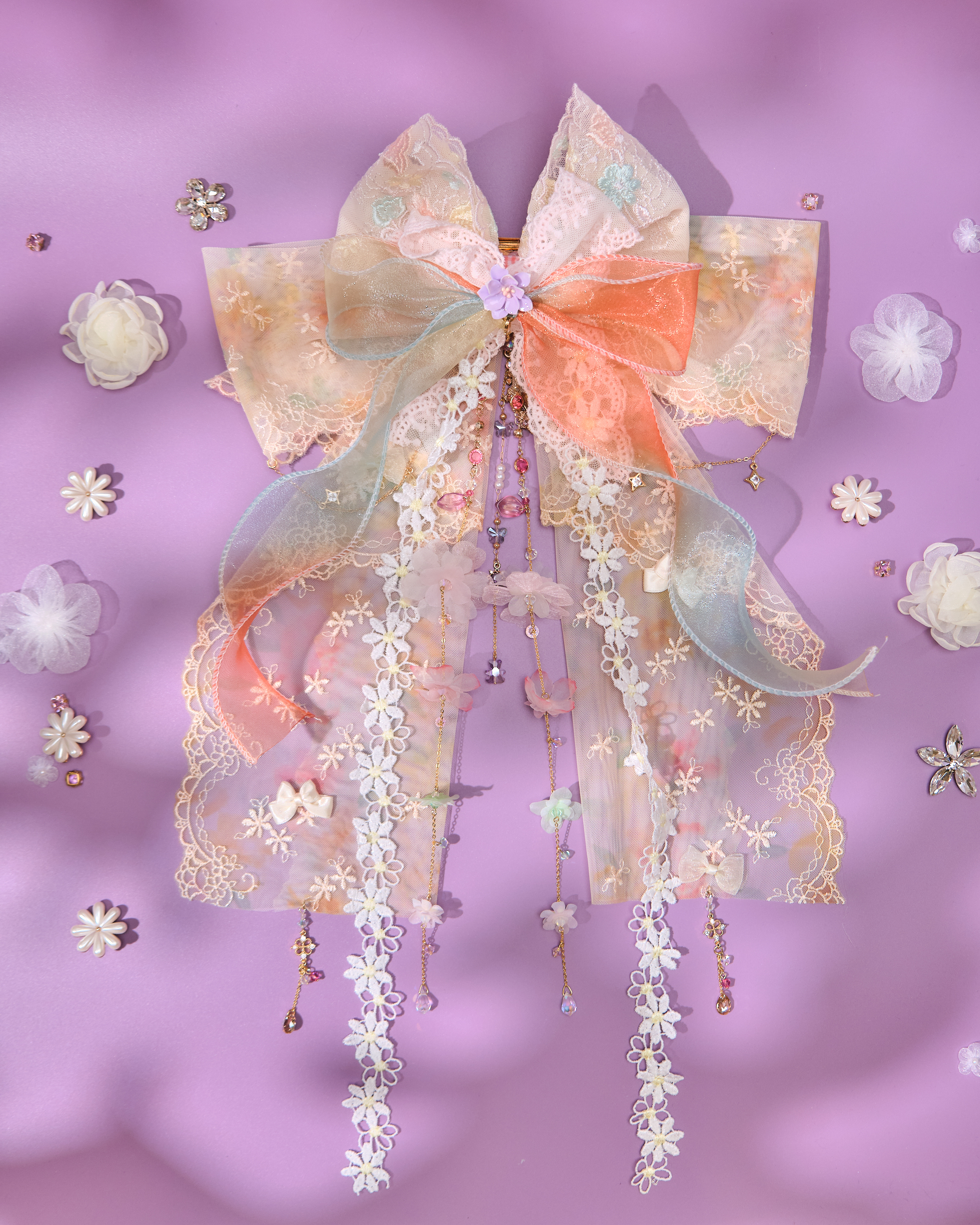 13813 Long Bow & Chain Hair Accessory