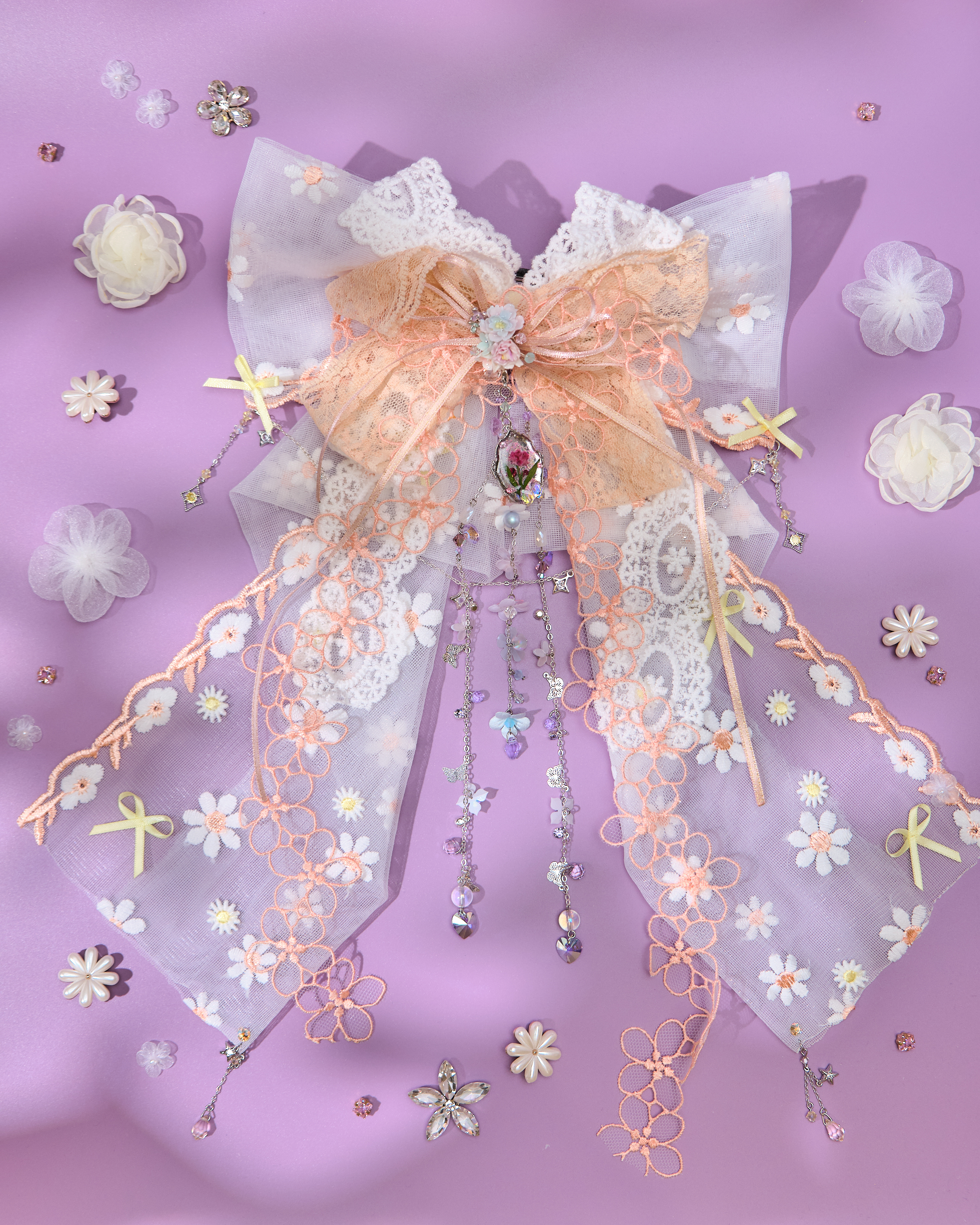 13807 Long Bow & Chain Hair Accessory