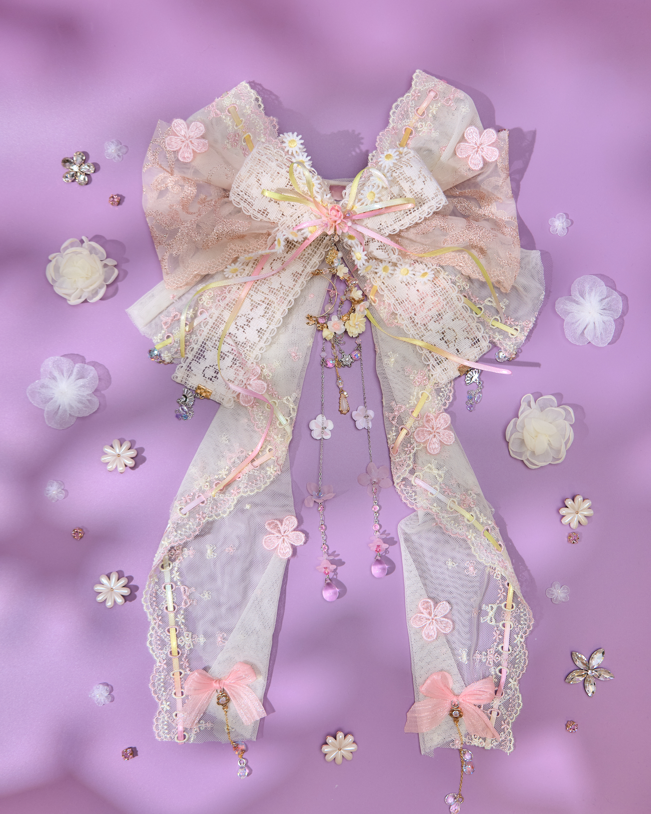 13806 Long Bow & Chain Hair Accessory