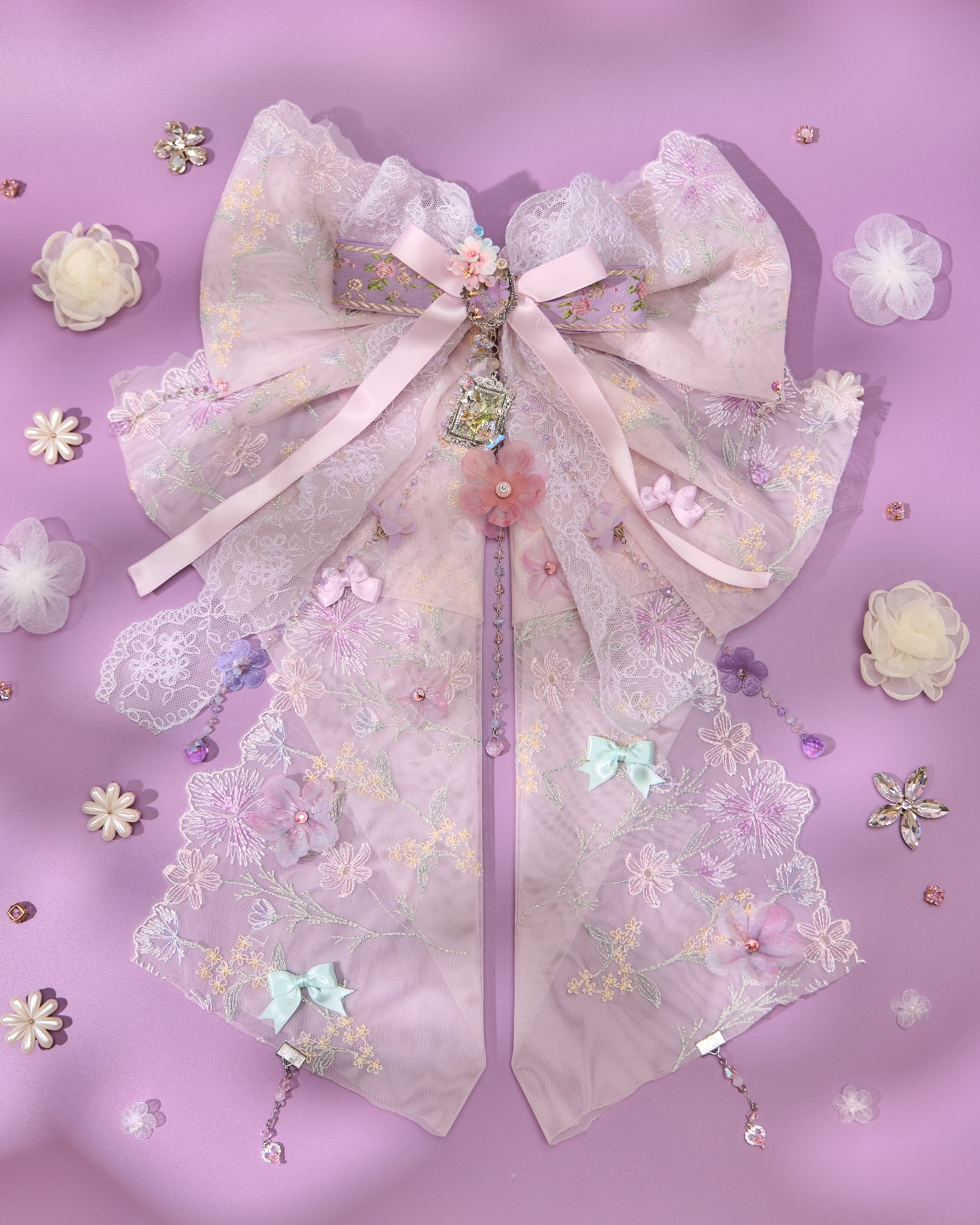 13809 Long Bow & Chain Hair Accessory