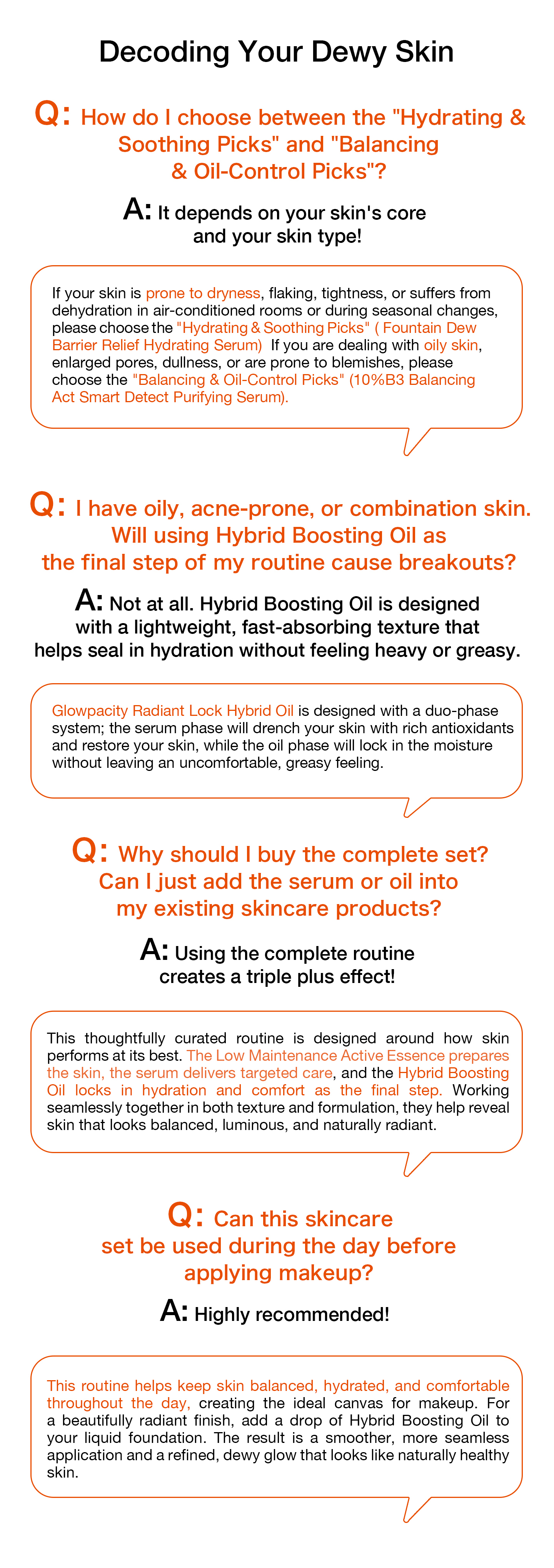 nomel Glow Beyond Hydration Bundle FAQ: how to choose between two versions, oily and combination skin can also use the oil, full set delivers better results, suitable as makeup prep