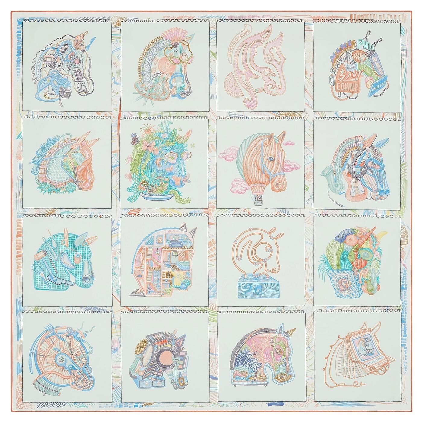 HERMES Chevaloscope scarf 90 氣泡綠