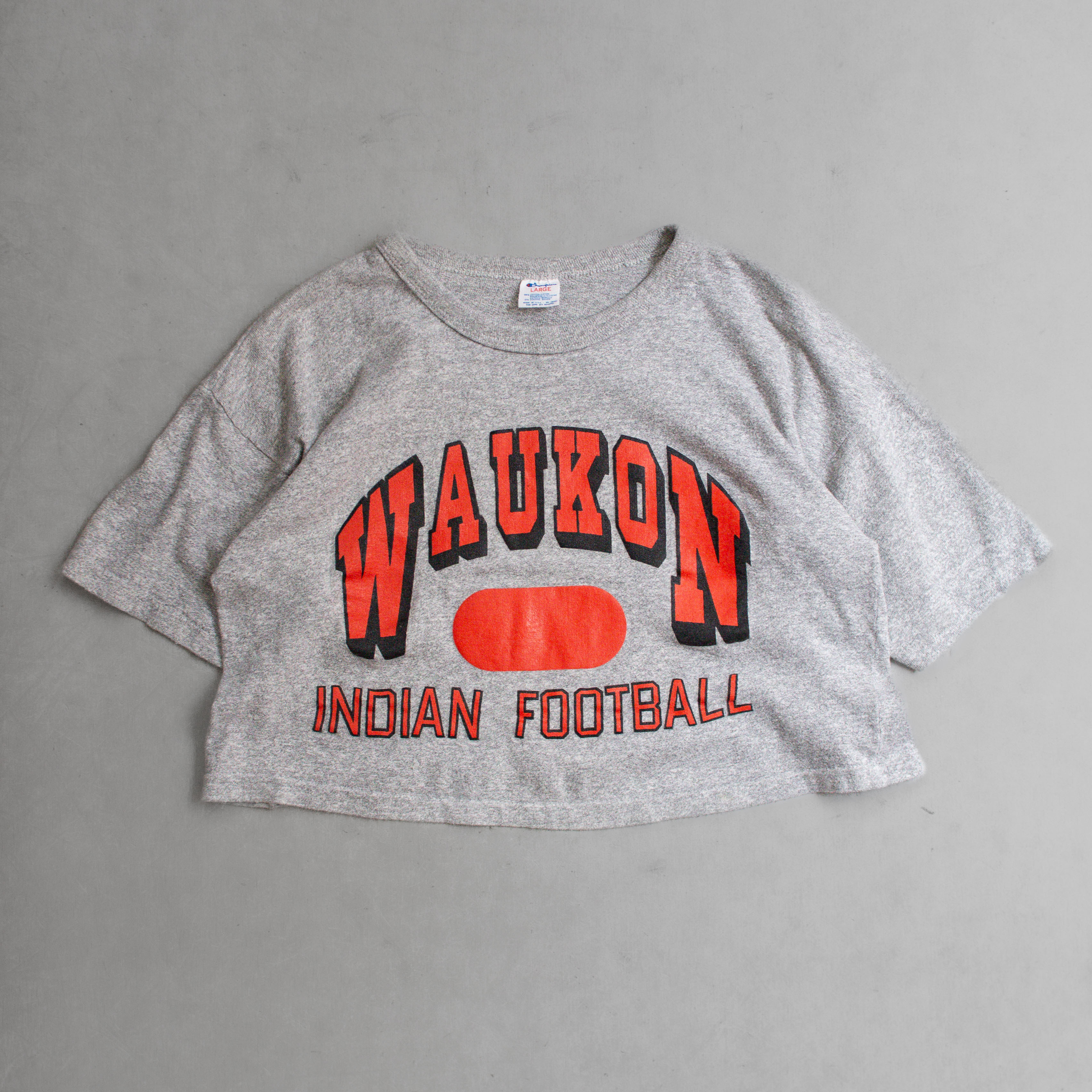 80S CHAMPION WAUKON CROPPED TEE 美國製 灰色 大學 校隊 短版 T恤