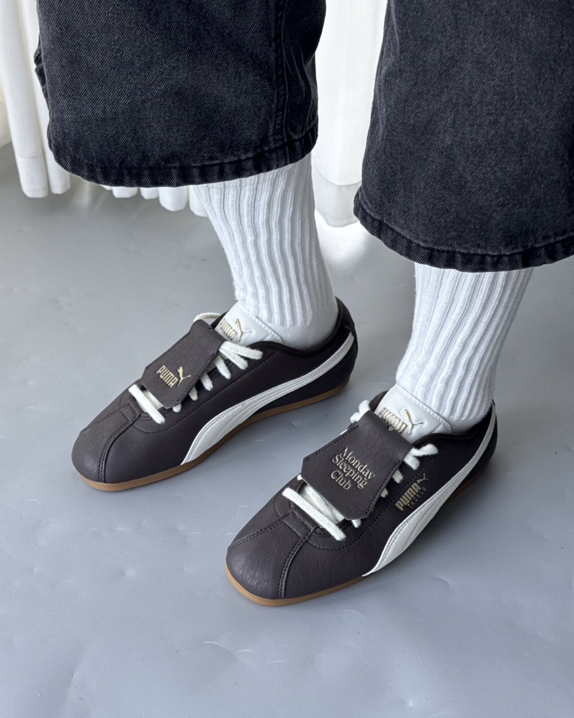 PUMA x MondaySleepingClub Tackle 可替換 鞋舌 米白棕 巧克力 皮革 燙金 復古 薄底鞋