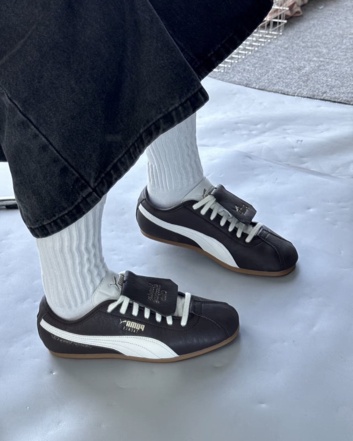 PUMA x MondaySleepingClub Tackle 可替換 鞋舌 米白棕 巧克力 皮革 燙金 復古 薄底鞋