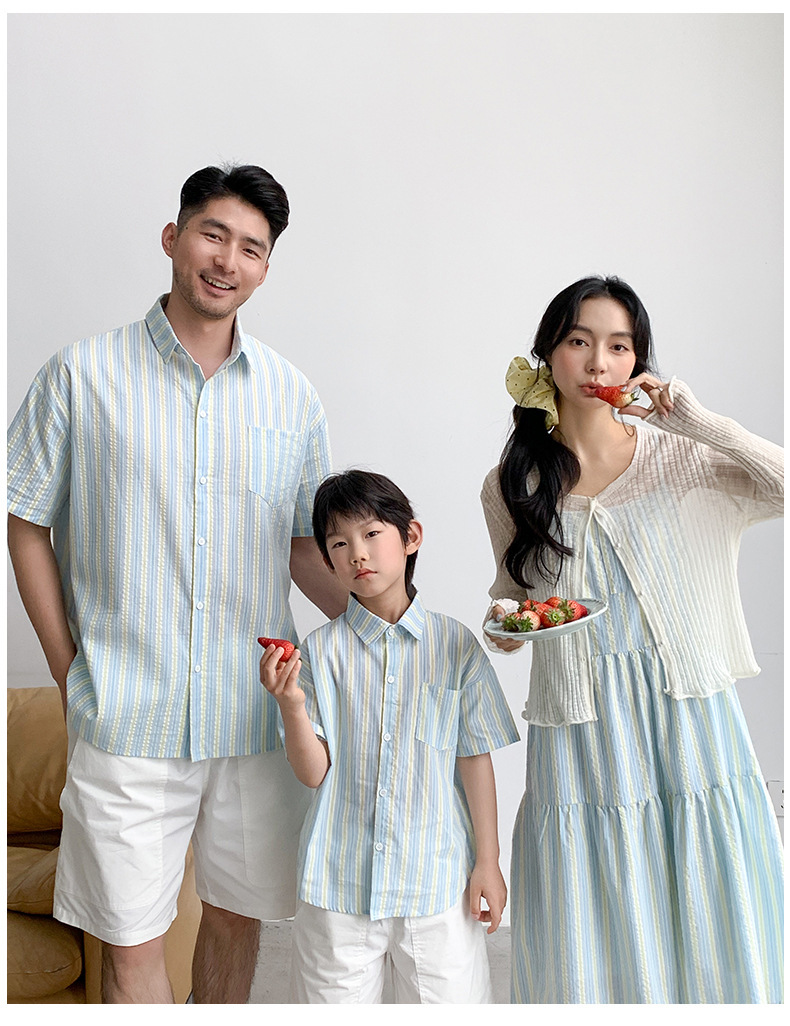 【H1052】Family｜法式黃藍白條紋度假風親子裝(80-3XL)