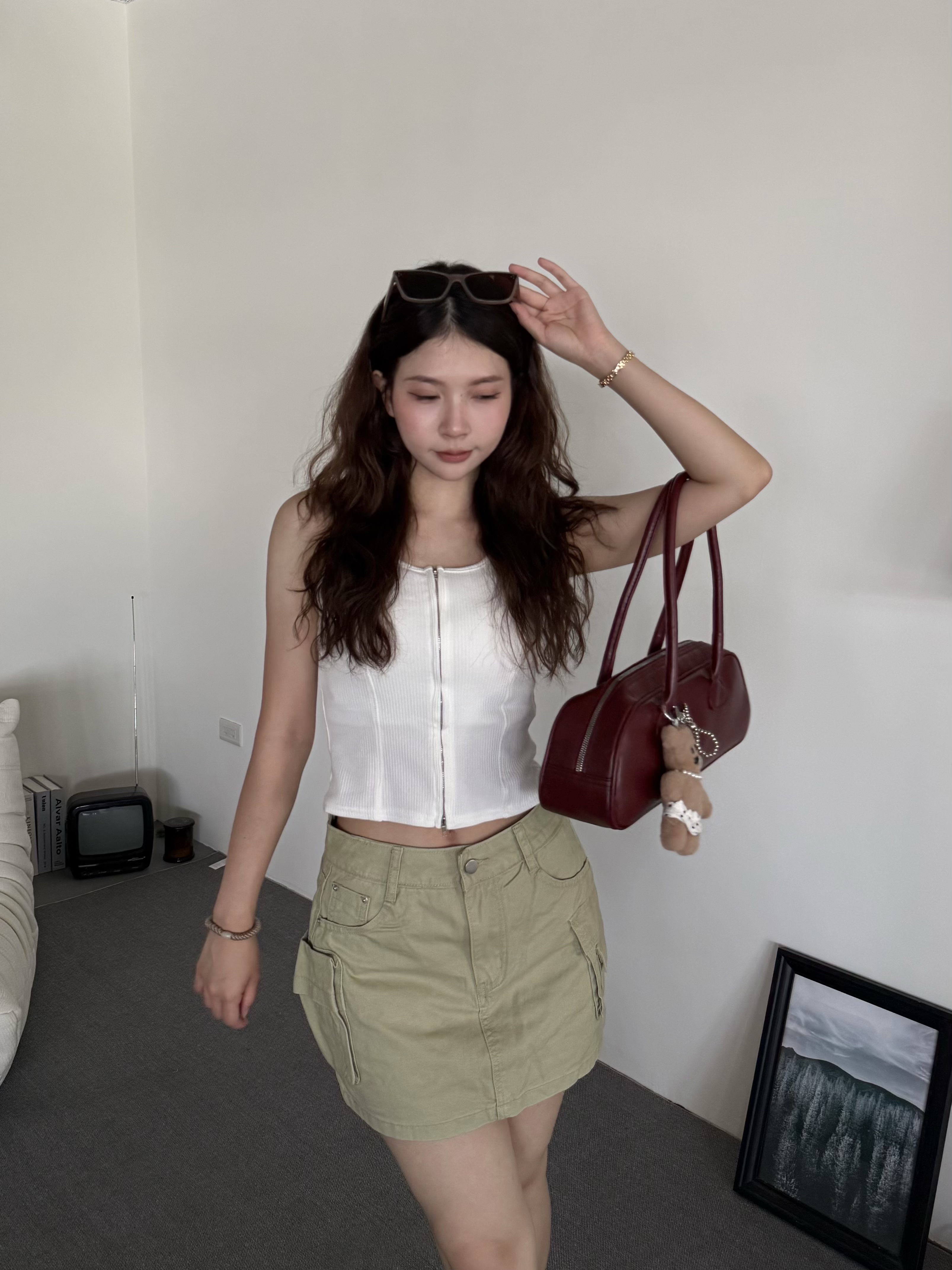 雙拉鍊螺紋修身背心