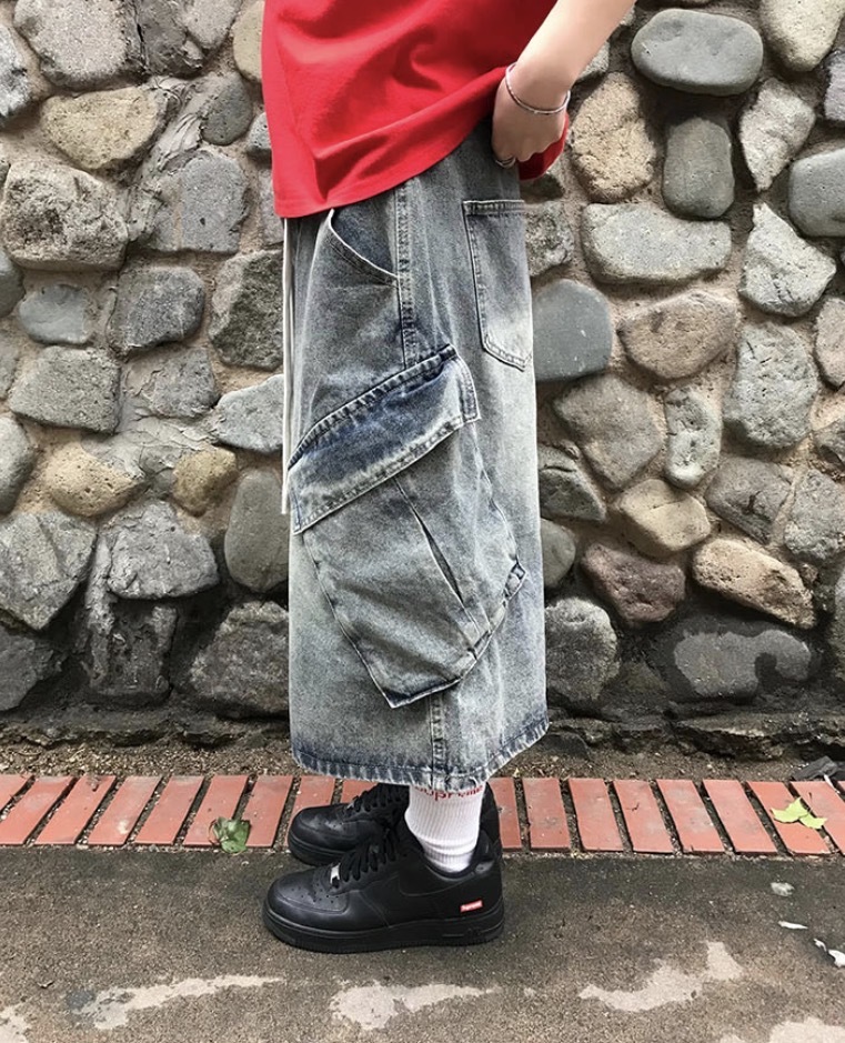 【UNISEX】WIDE PAIN SIDE BIG CARGO BERMUDA PANTS 兩色入