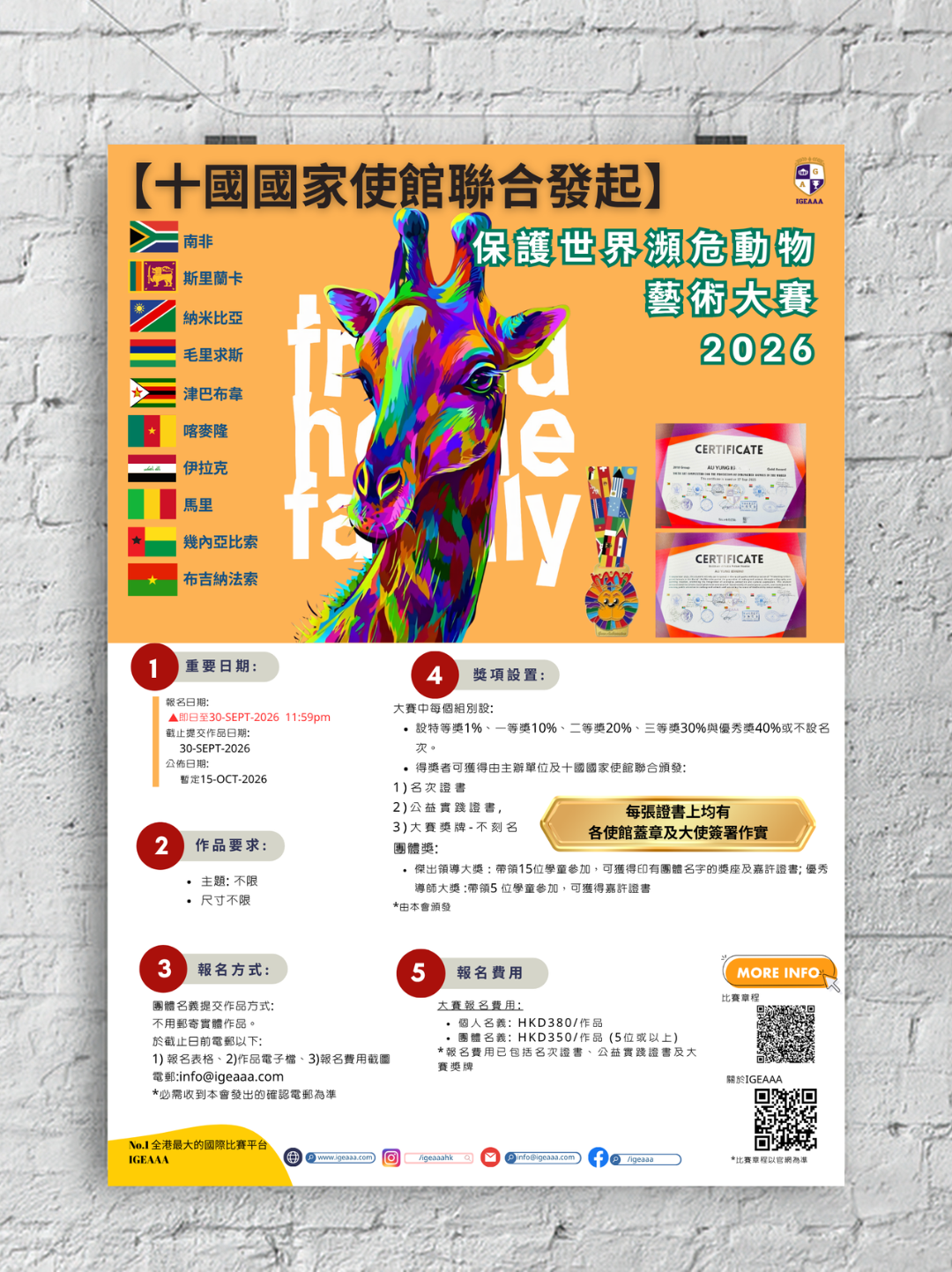 十國國家使館聯合發起_保護世界瀕危動物藝術大賽2026_poster_Poster on wall