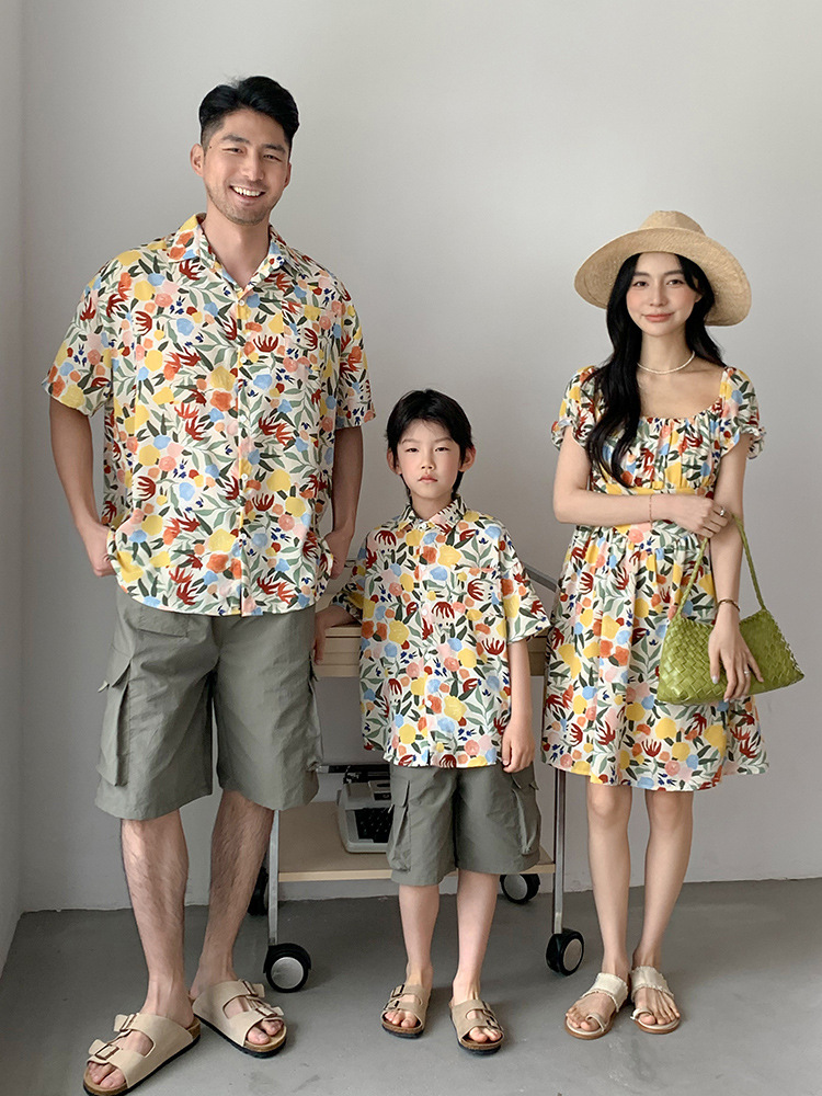 【H1055】Family｜沙灘海邊度假繽紛花葉親子裝(80-3XL)
