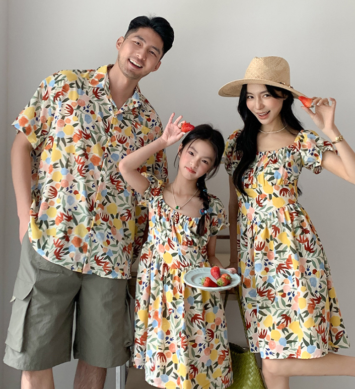 【H1055】Family｜沙灘海邊度假繽紛花葉親子裝(80-3XL)