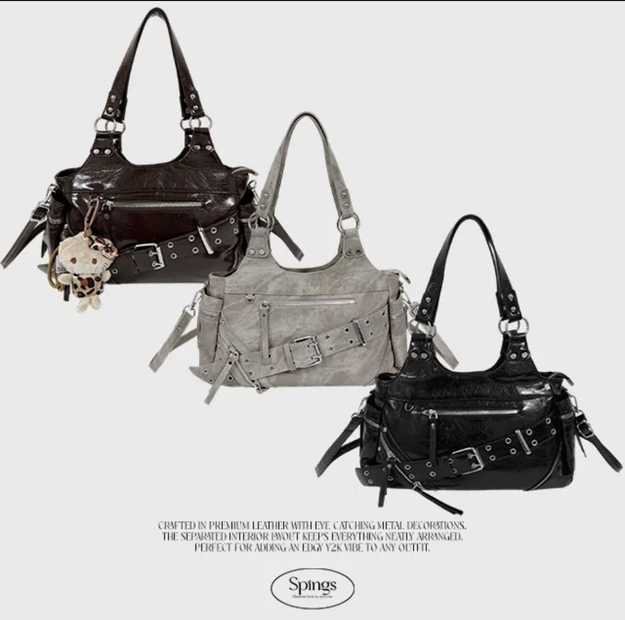 KR PASABUY | Vintage Buckle Belt Leather Pocket Shoulder Bag