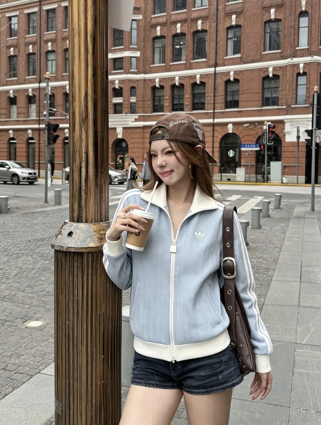 <韓國限定> Adidas 寶寶藍 天空藍 Crystal Sky 條紋 混織 三線外套