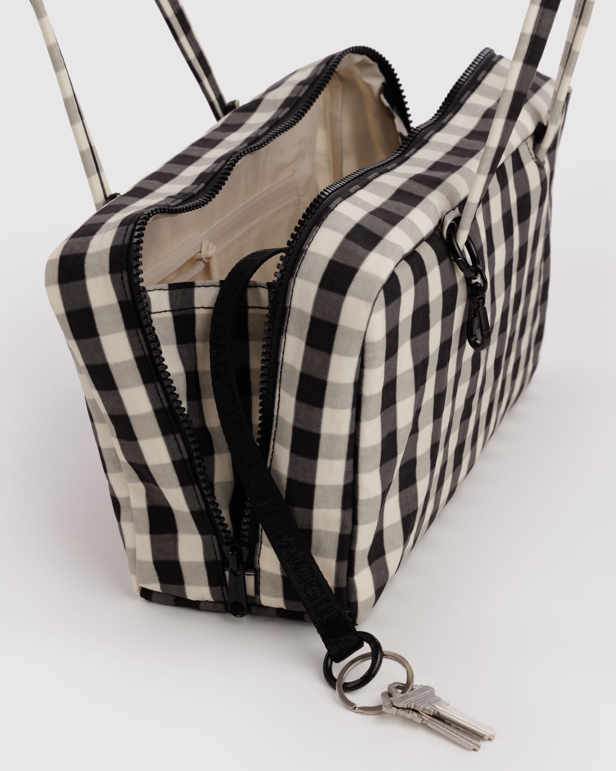 Nylon Bowler Bag - Black and Cream Gingham | BAGGU