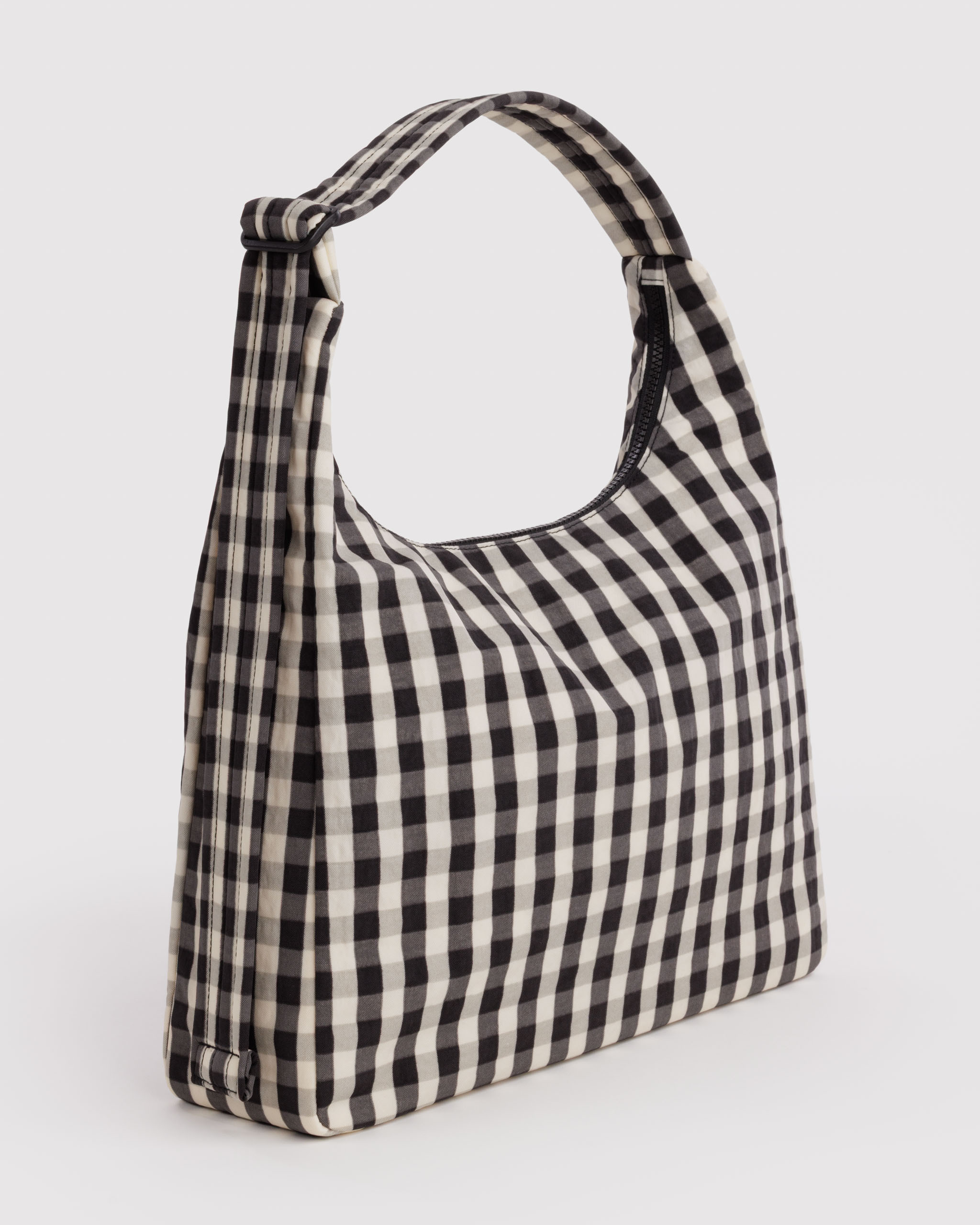 Nylon Shoulder Bag - Black and Cream Gingham | BAGGU
