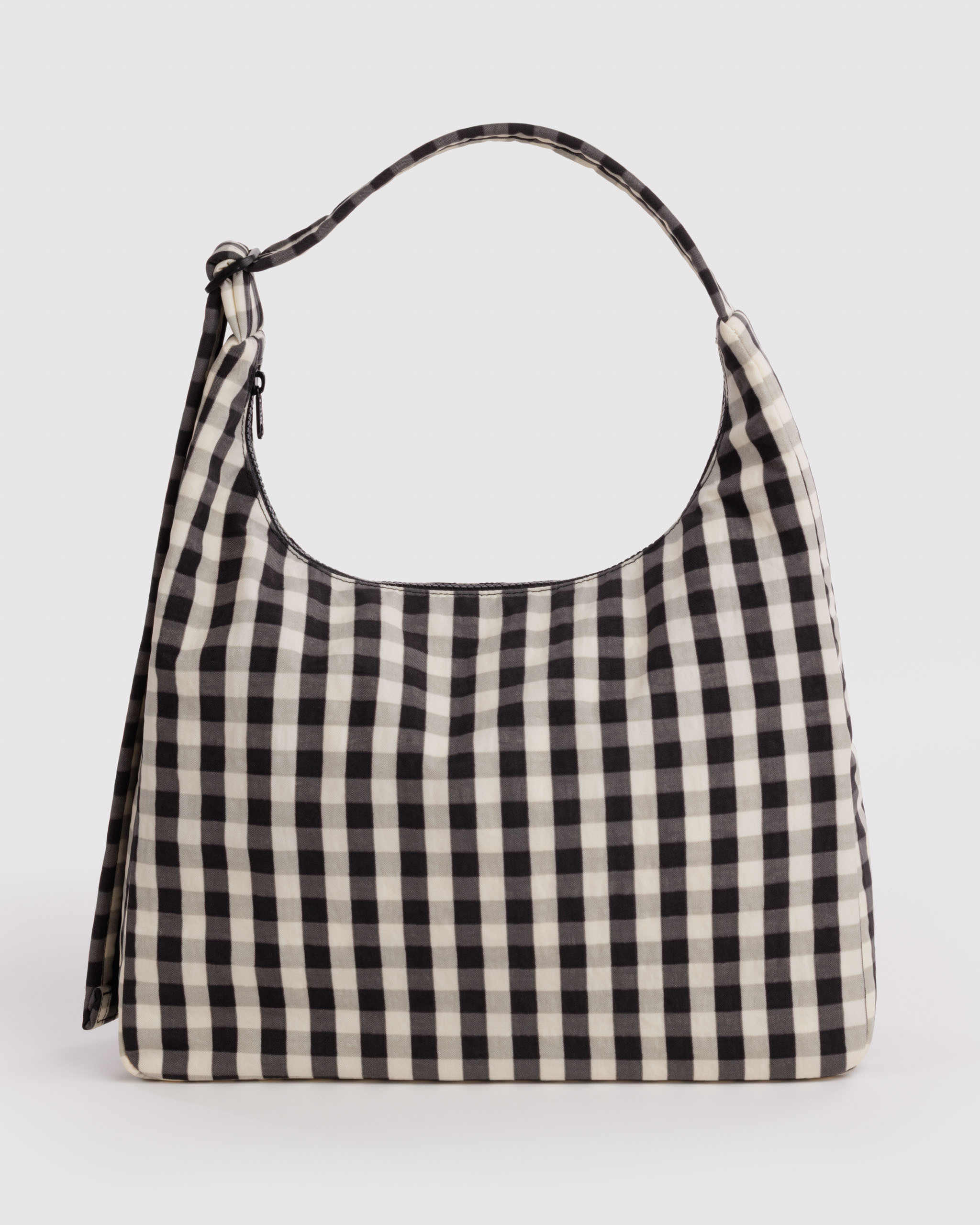 Nylon Shoulder Bag - Black and Cream Gingham | BAGGU