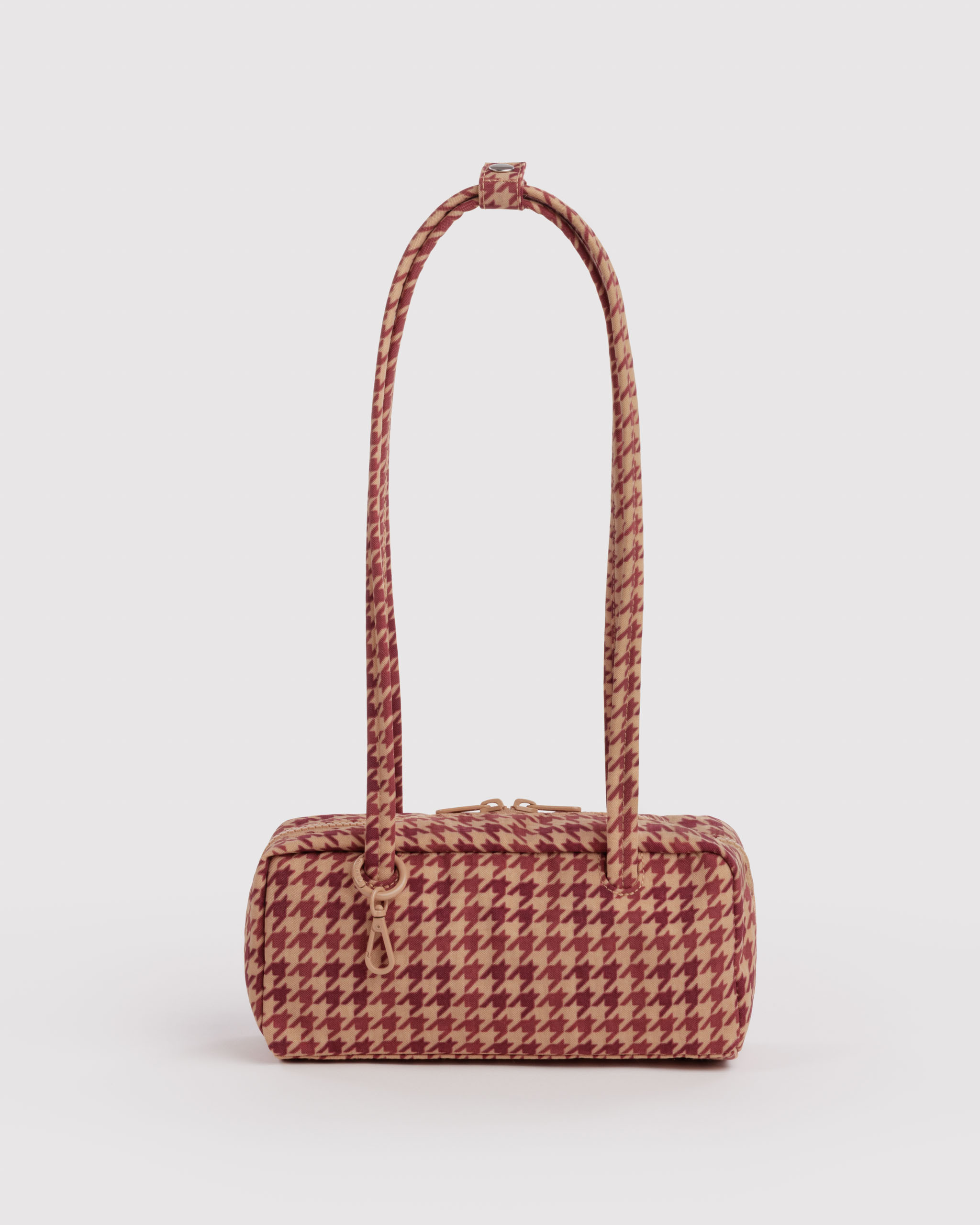 Small Nylon Bowler Bag - Tan Houndstooth | BAGGU