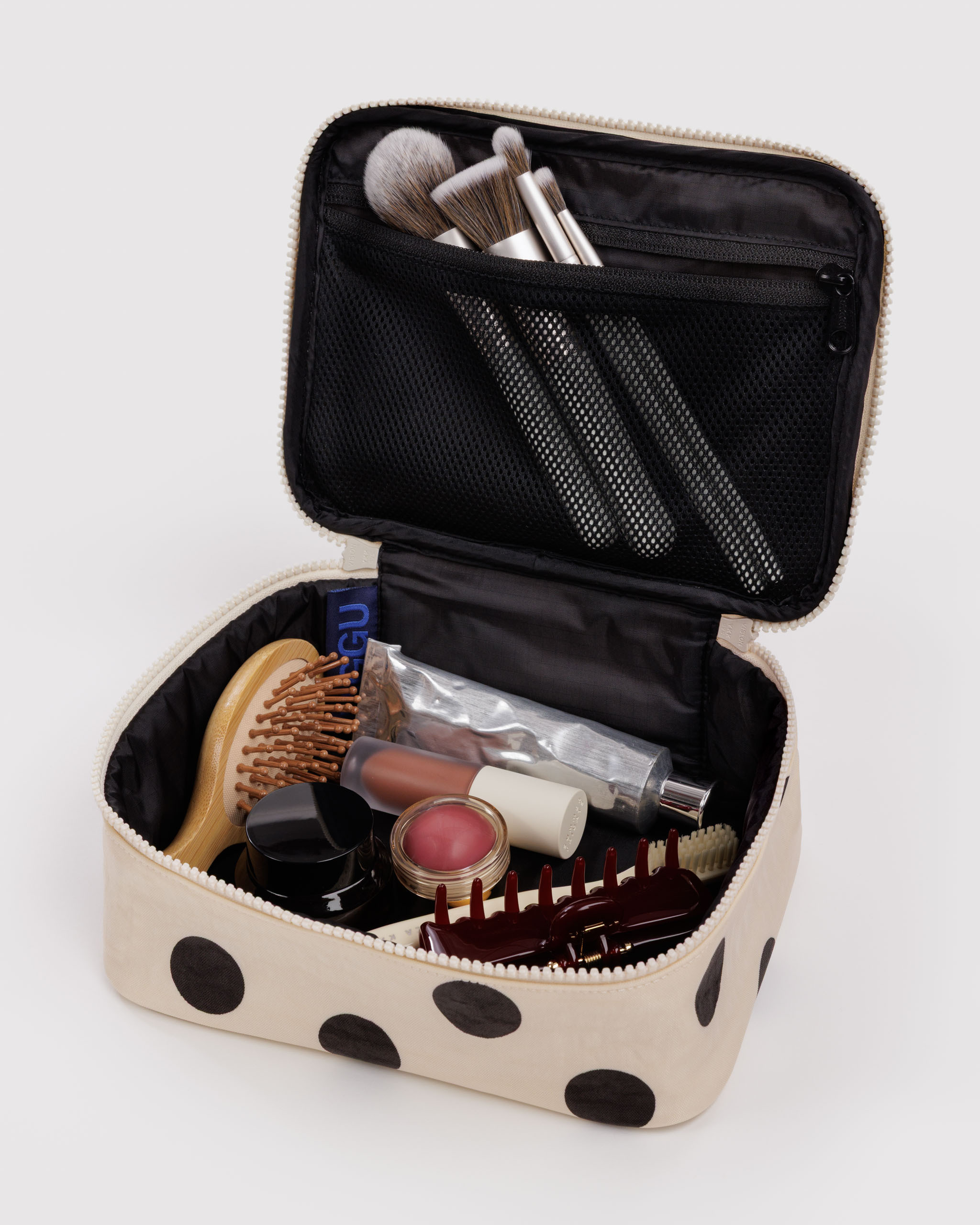 Small Cosmetic Case - Cream and Black Polka Dot | BAGGU