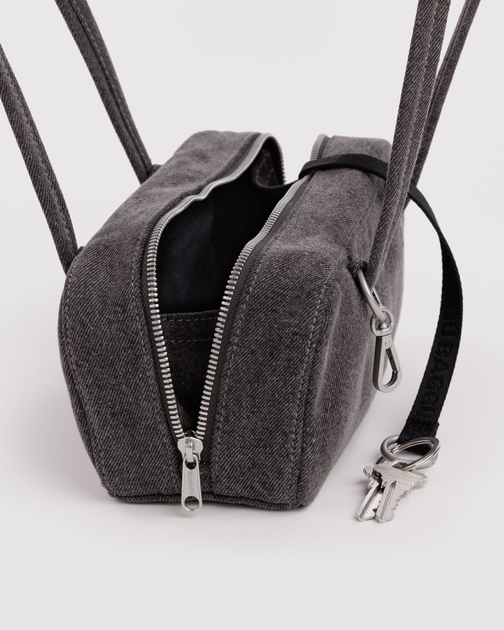 Small Denim Bowler Bag - Washed Black Denim | BAGGU