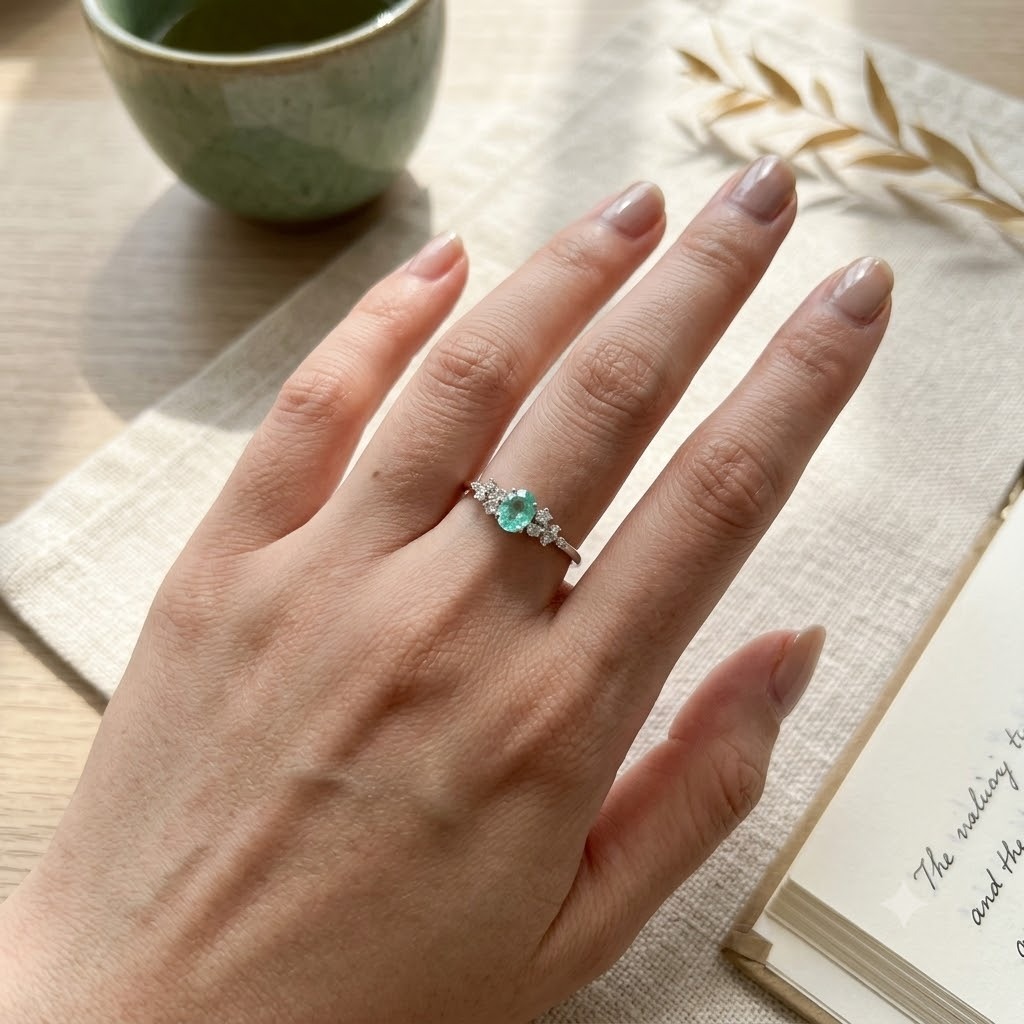 18K White Gold 0.31ct Paraiba and Diamond Ring