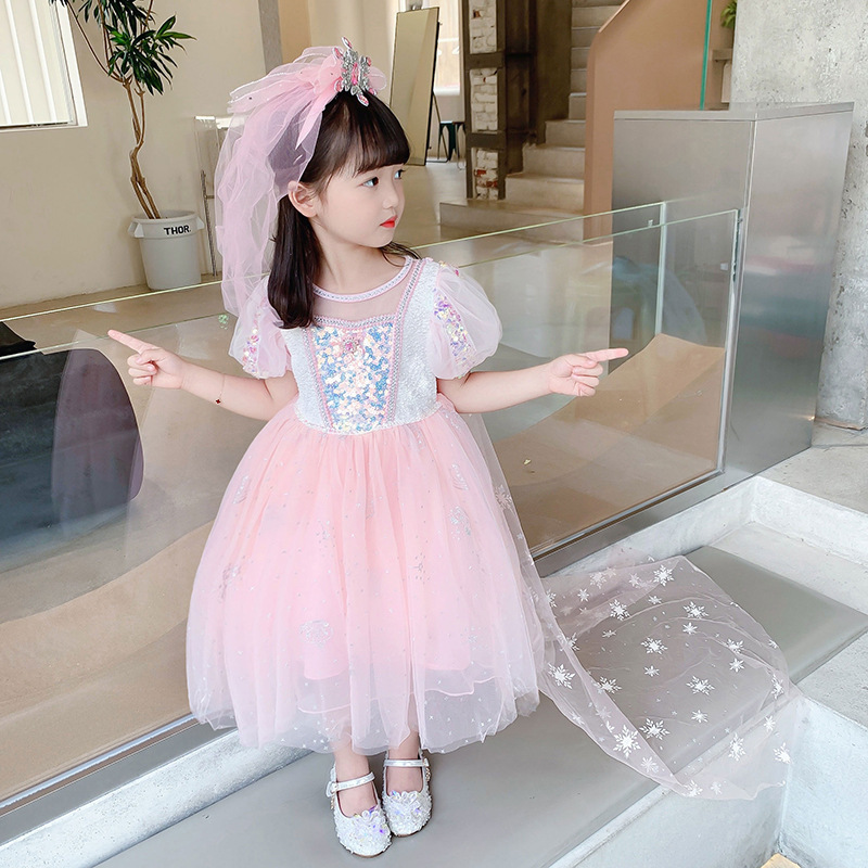 萬聖節 艾莎公主亮片洋裝 含長披肩 可拆 100-150cm #K50