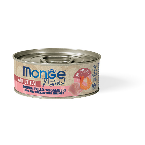 Monge – [鮮味肉絲系列] 吞拿魚雞肉拼海蝦 Tuna and Chicken with Shrimps 80g (粉)