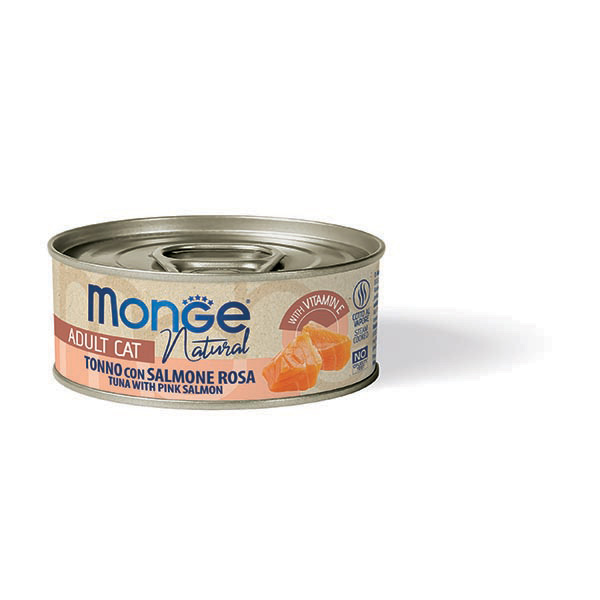 Monge – [鮮味肉絲系列] 黃鰭吞拿魚, 雞肉配三文魚 Tuna, Chicken with Salmon 80g (橙)