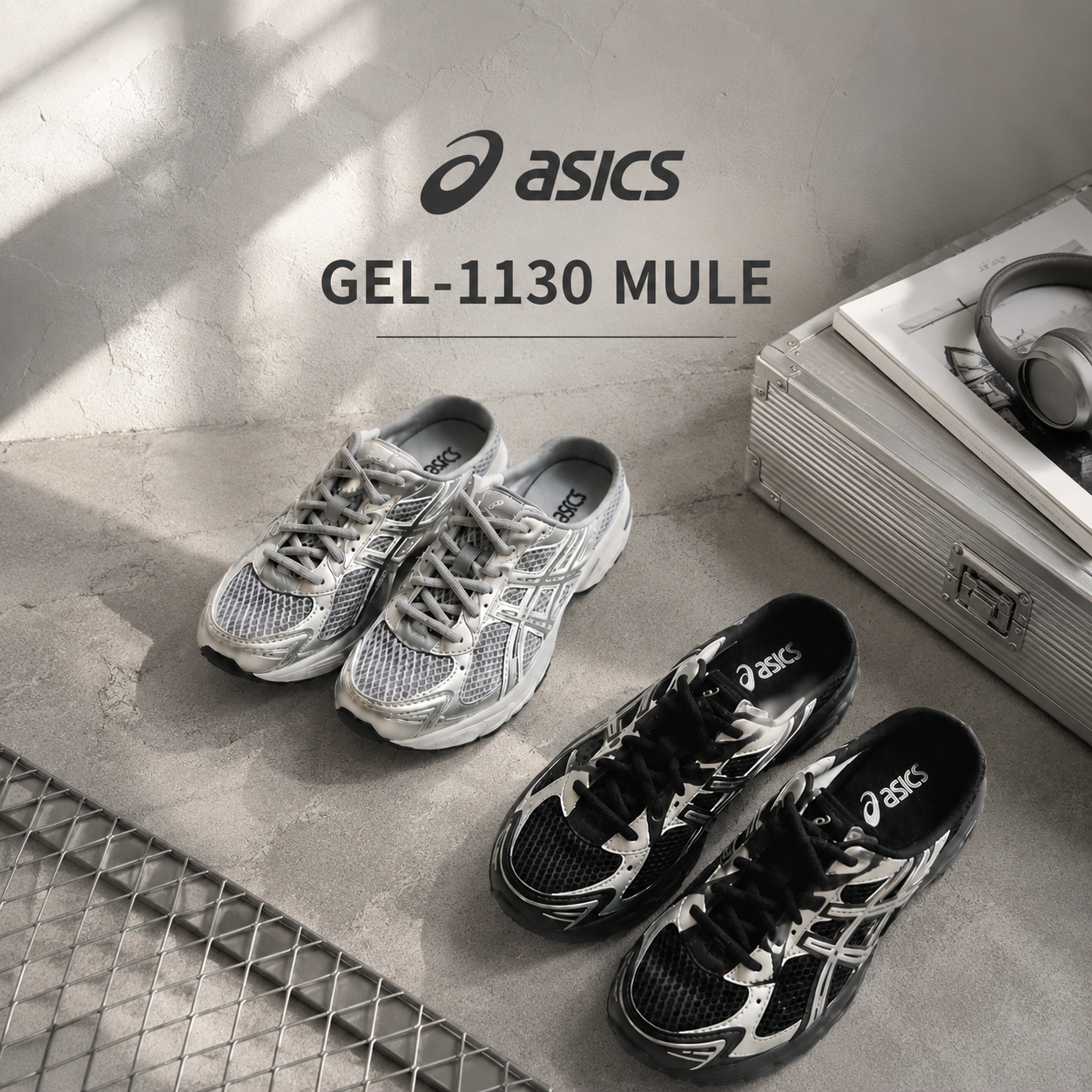 ASICS 休閒鞋 GEL-1130 MULE 灰銀 穆勒鞋 情侶鞋 男女 1203B048020