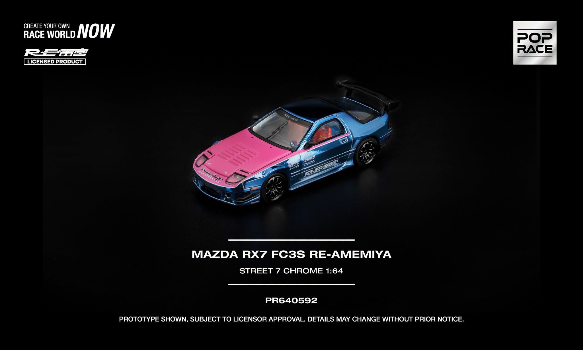 預訂:1/64 POP RACE MAZDA RX7 (FC3S) RE-AMEMIYA STREET7 CHROME (PR640592)