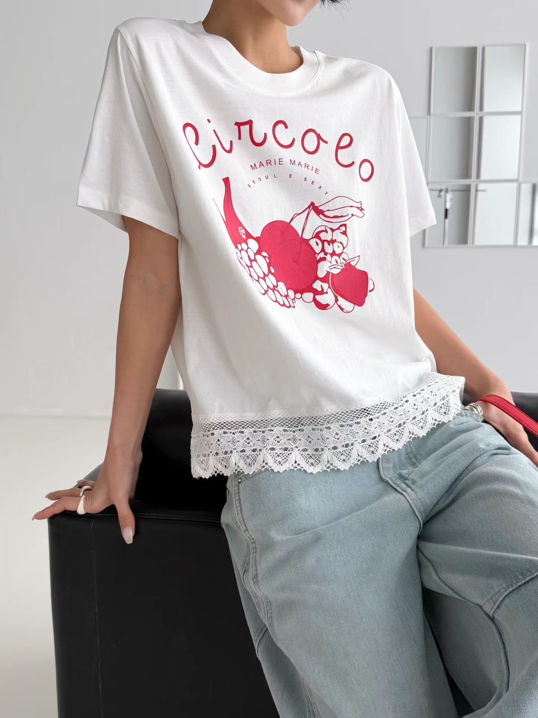 菓短袖蕾絲t