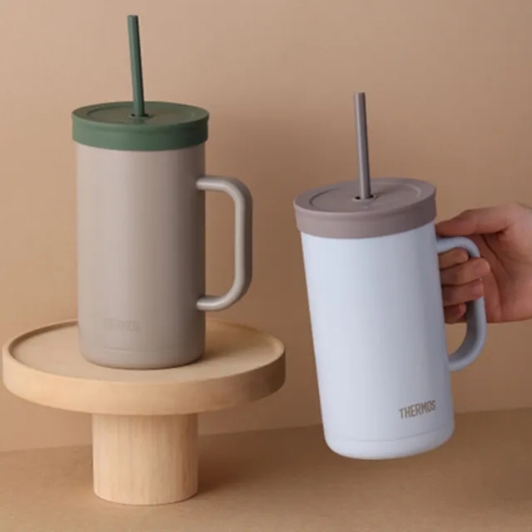 THERMOS 不鏽鋼真空吸管杯1000ml 灰色