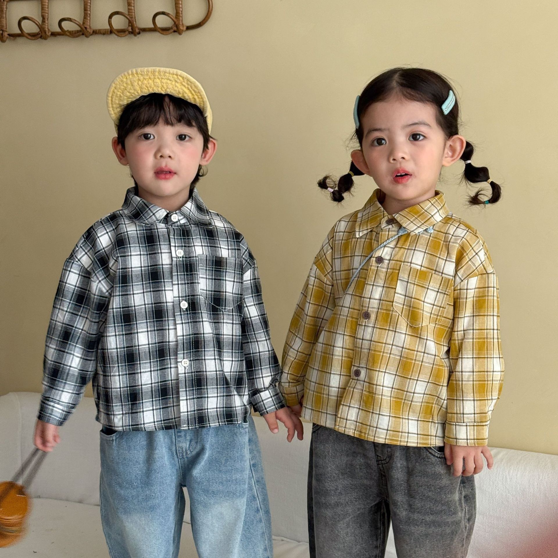 兄弟姐妹一起穿_兩色鄉村方格上衣