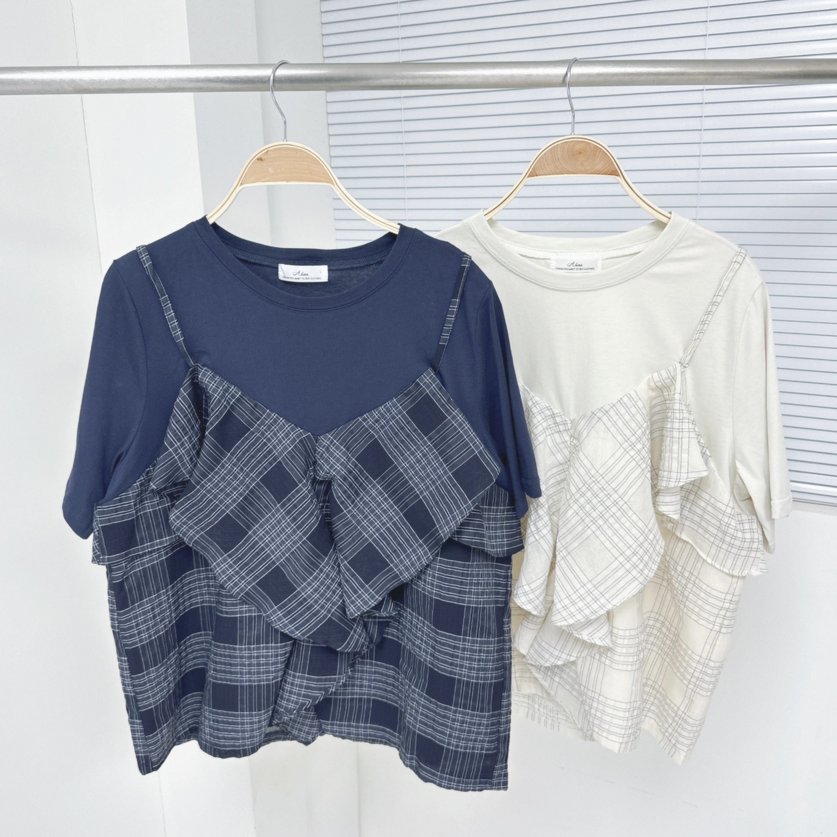 【廠家制】假兩件格紋短袖TOP (E15-E16)
