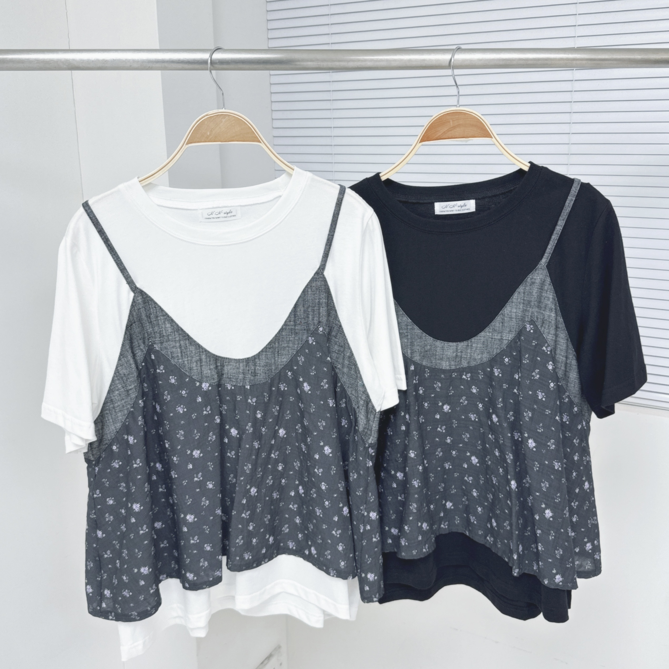 【廠家制】假吊帶碎花短袖TOP (E17-E18)