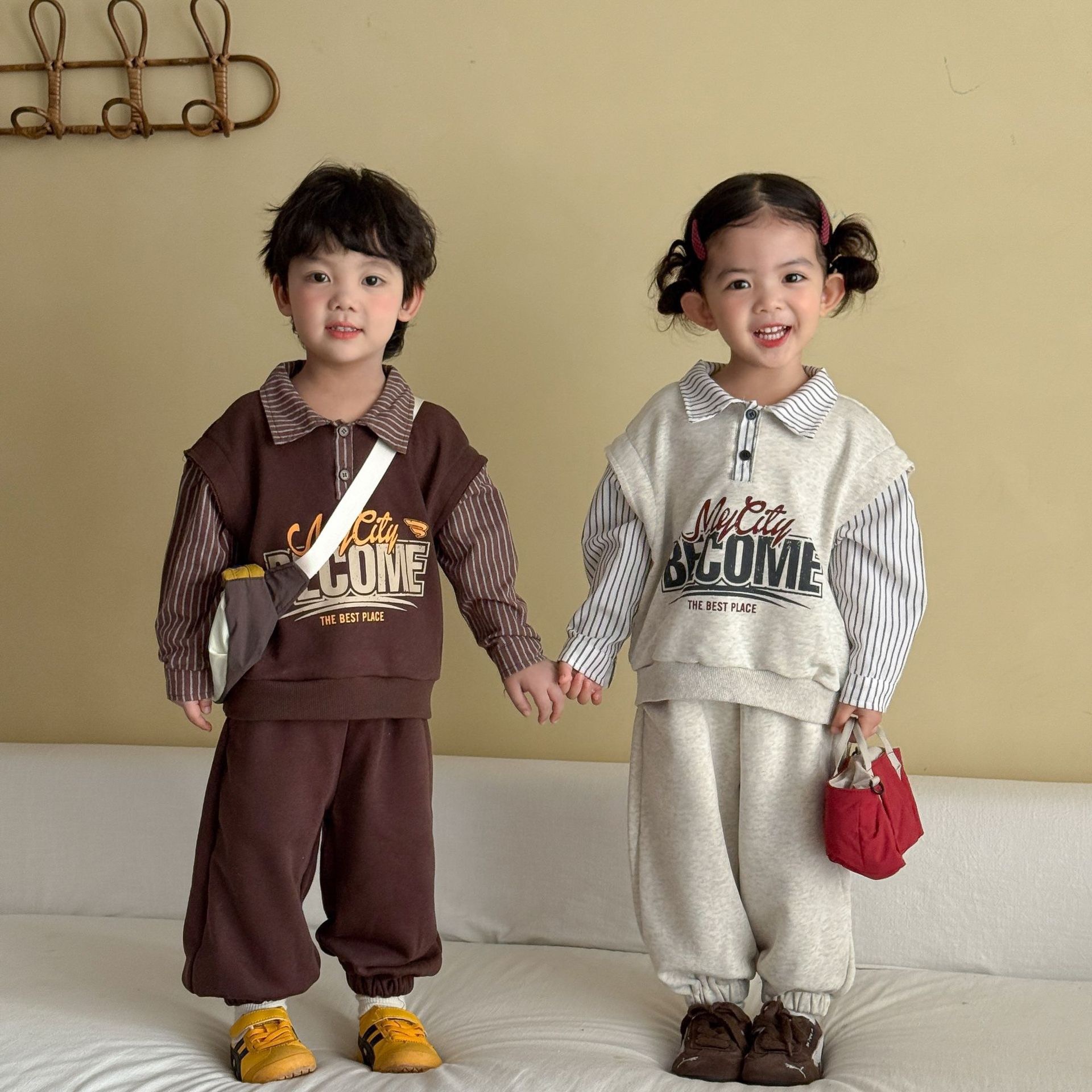 兄弟姐妹一起穿_立領條紋套裝