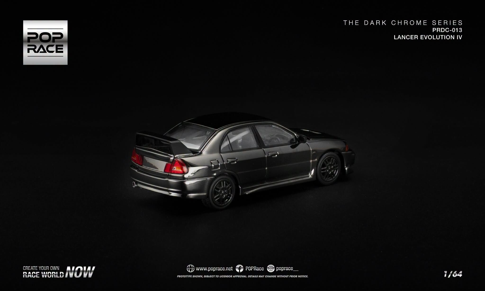 預訂:1/64 POP RACE LANCER EVOLUTION IV - DARK CHROME (PRDC013)