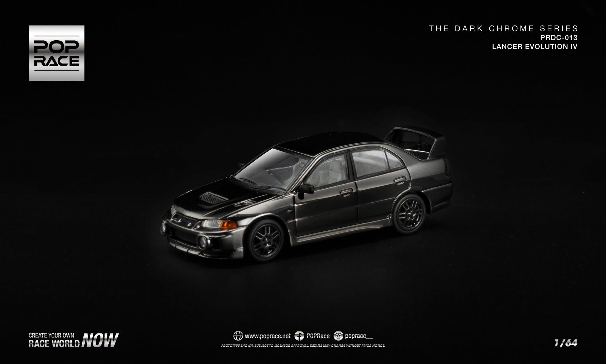 預訂:1/64 POP RACE LANCER EVOLUTION IV - DARK CHROME (PRDC013)