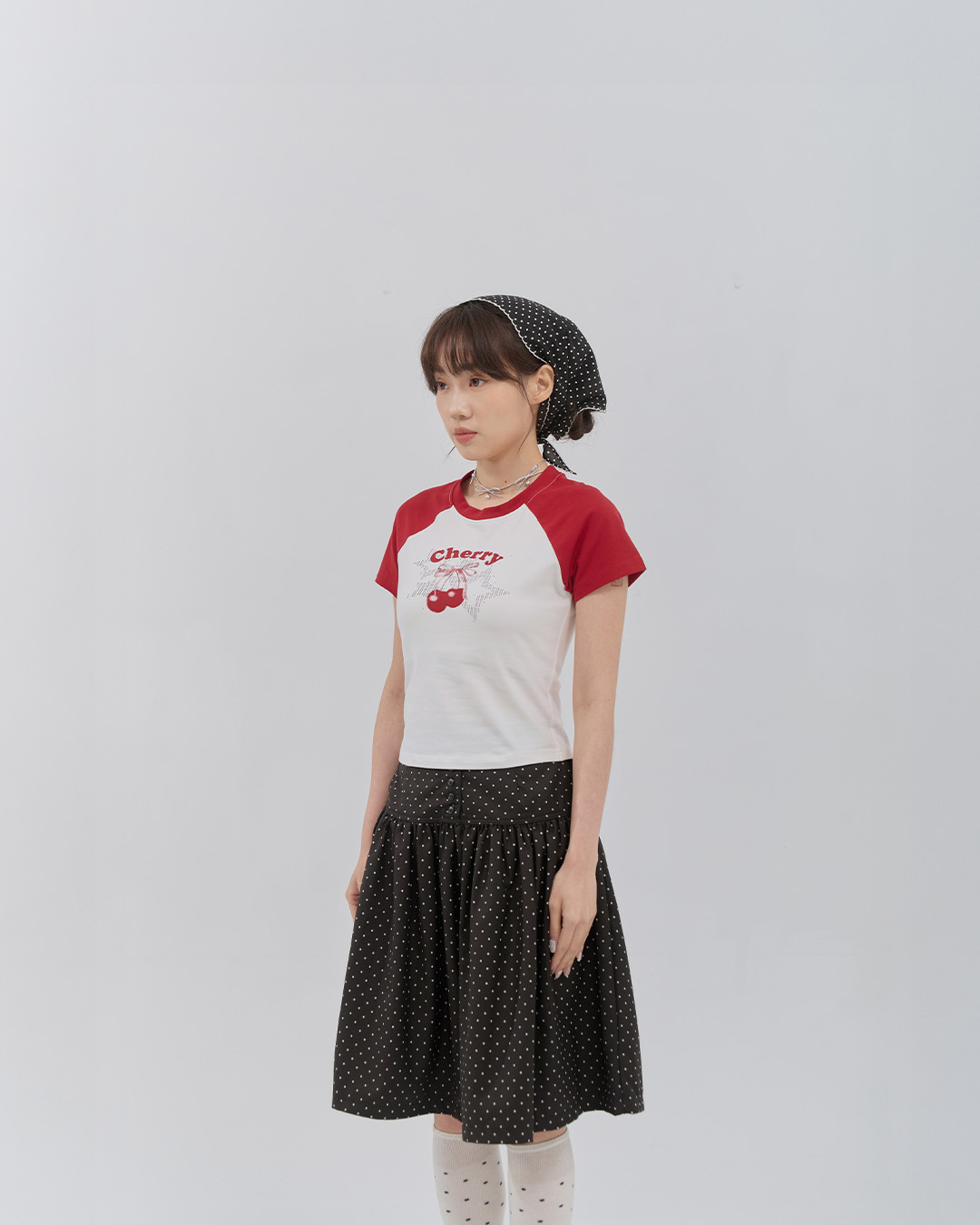 Cherry and star print color scheme fitted short top【01099896】in stock+pre-order
