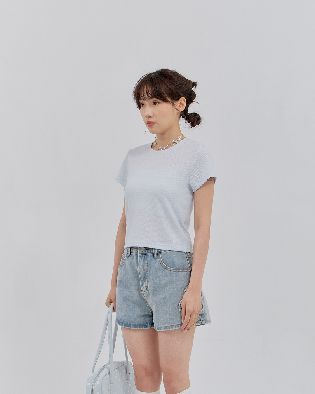 Plain jacquard fitted stretch cropped top, available in four colors【01099821】in stock+pre-order