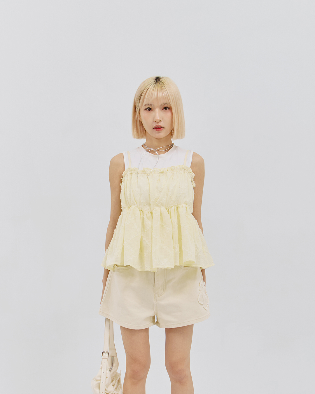 3D Mesh Jacquard Thin Shoulder Cover-Up Vest - Yellow【01099784】in stock+pre-order