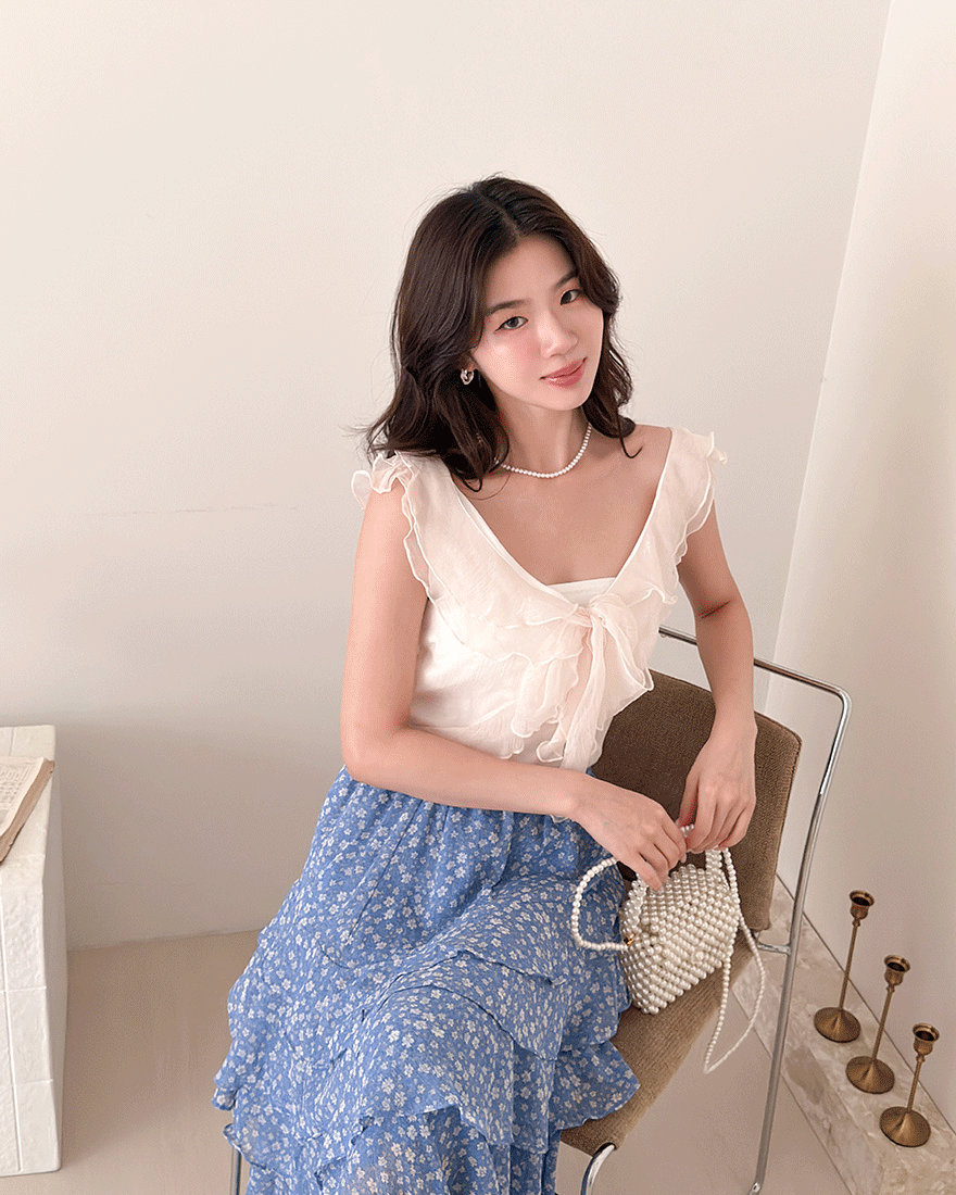 LINA LINA細膩著迷層次垂墜荷葉滾邊上衣-唯美杏