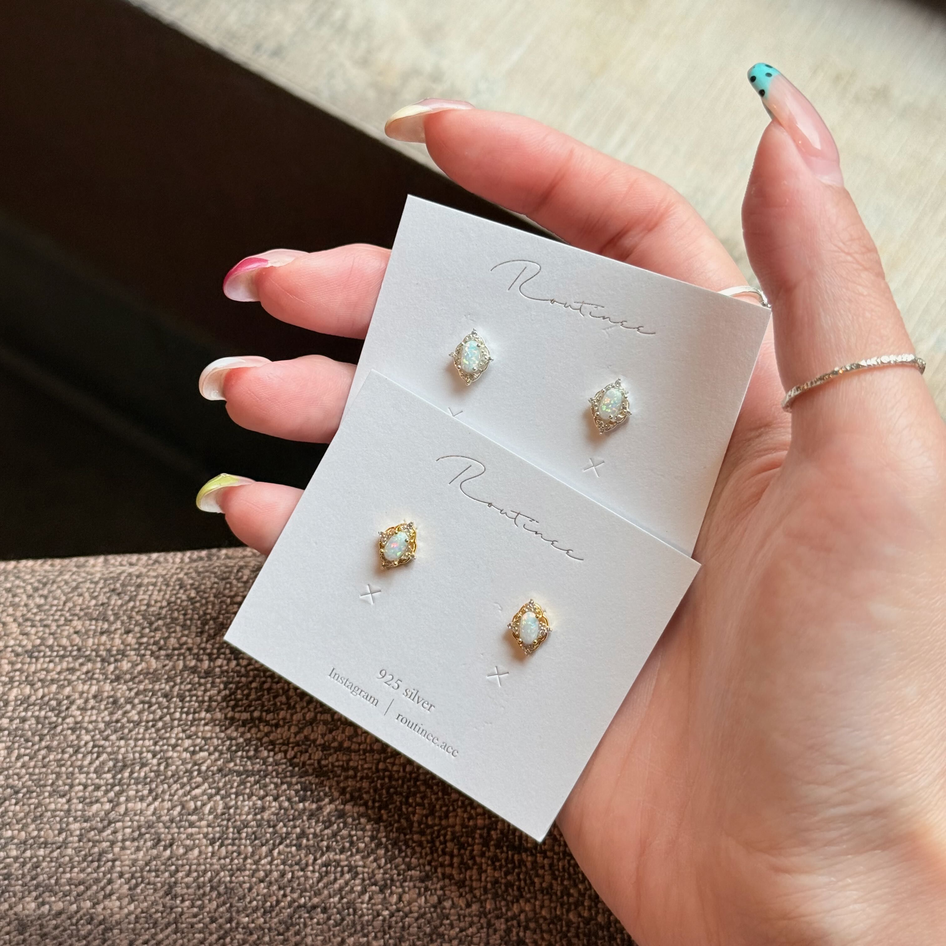 🇰🇷925 silver 菱形歐珀石宮廷耳環｜2 color