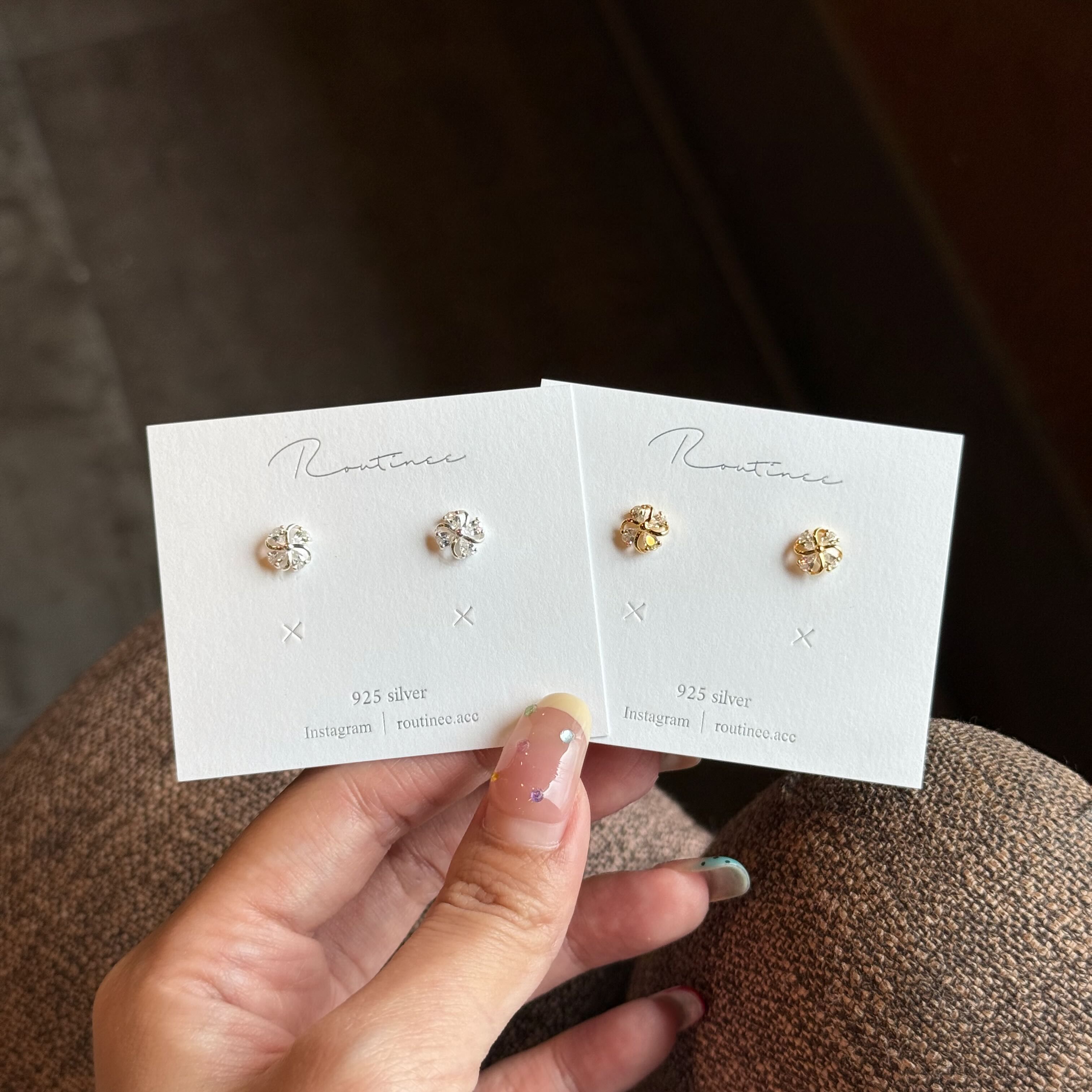 🇰🇷925 silver 幸運草小花鑽耳環｜2 color